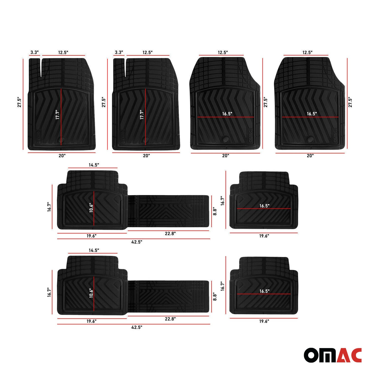 2022-2024 Jeep Wagoneer OMAC Floor Mats Liner Black TPE All-Weather 8 Pcs
