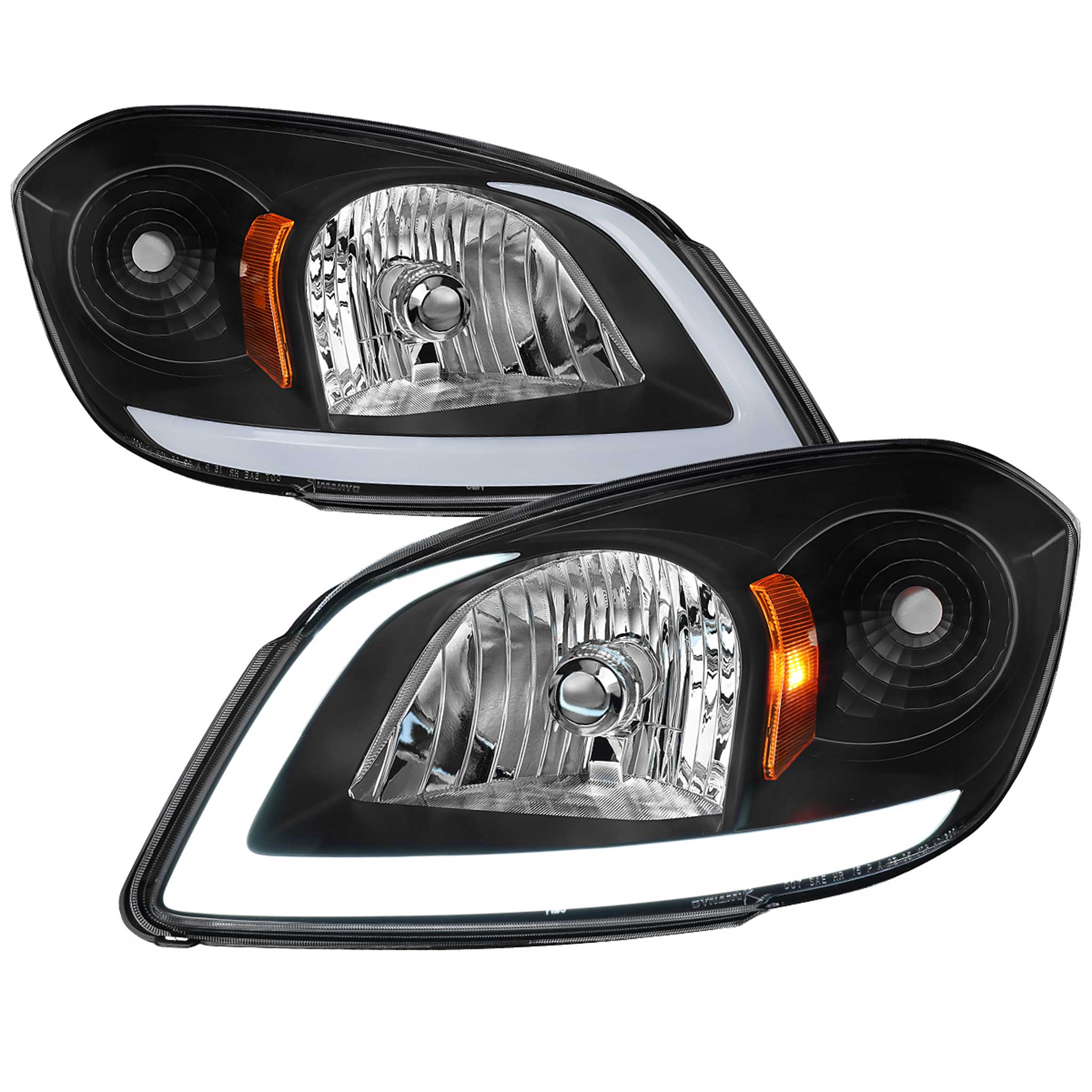 For Chevrolet Cobalt / Pontiac G5 2005-2010 LED Bar Projector Headlights LED DRL Light Tube Black Housing Clear Lens