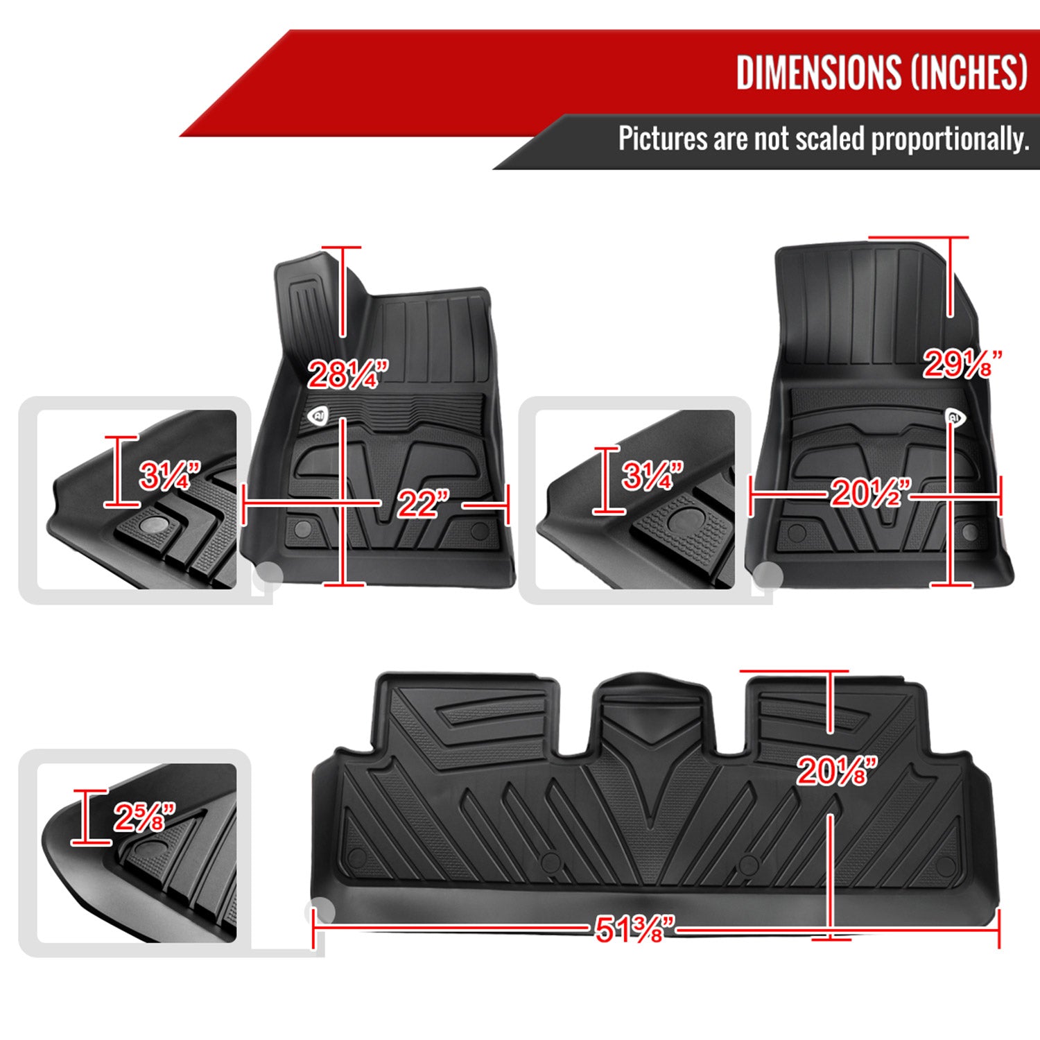 2017-2022 Tesla Model 3 All Weather TPE Floor Mats Liner 3Pcs