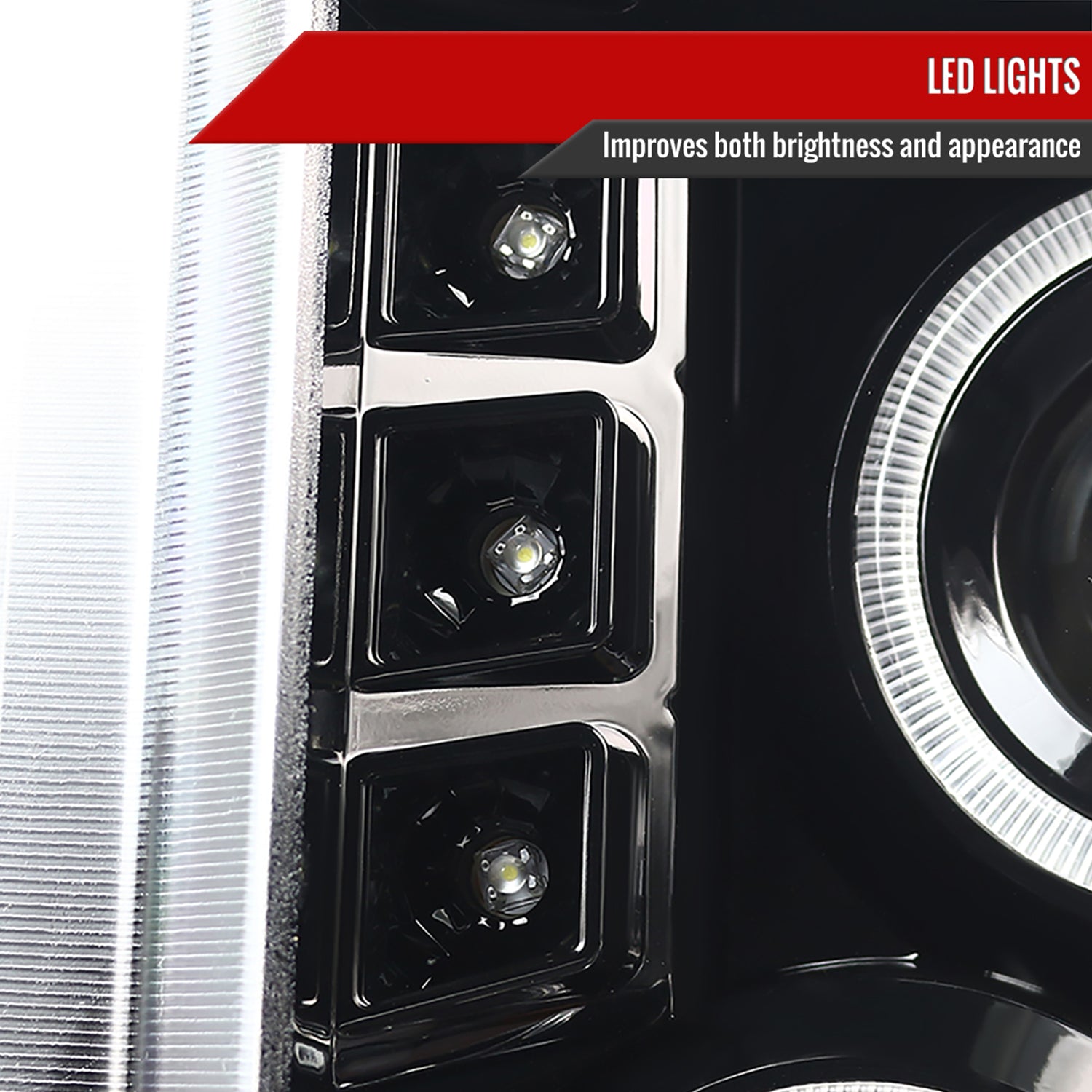 2008-2010 Ford F-250 F-350 F-450 SMD Dual Halo Projector Headlights Jet Black