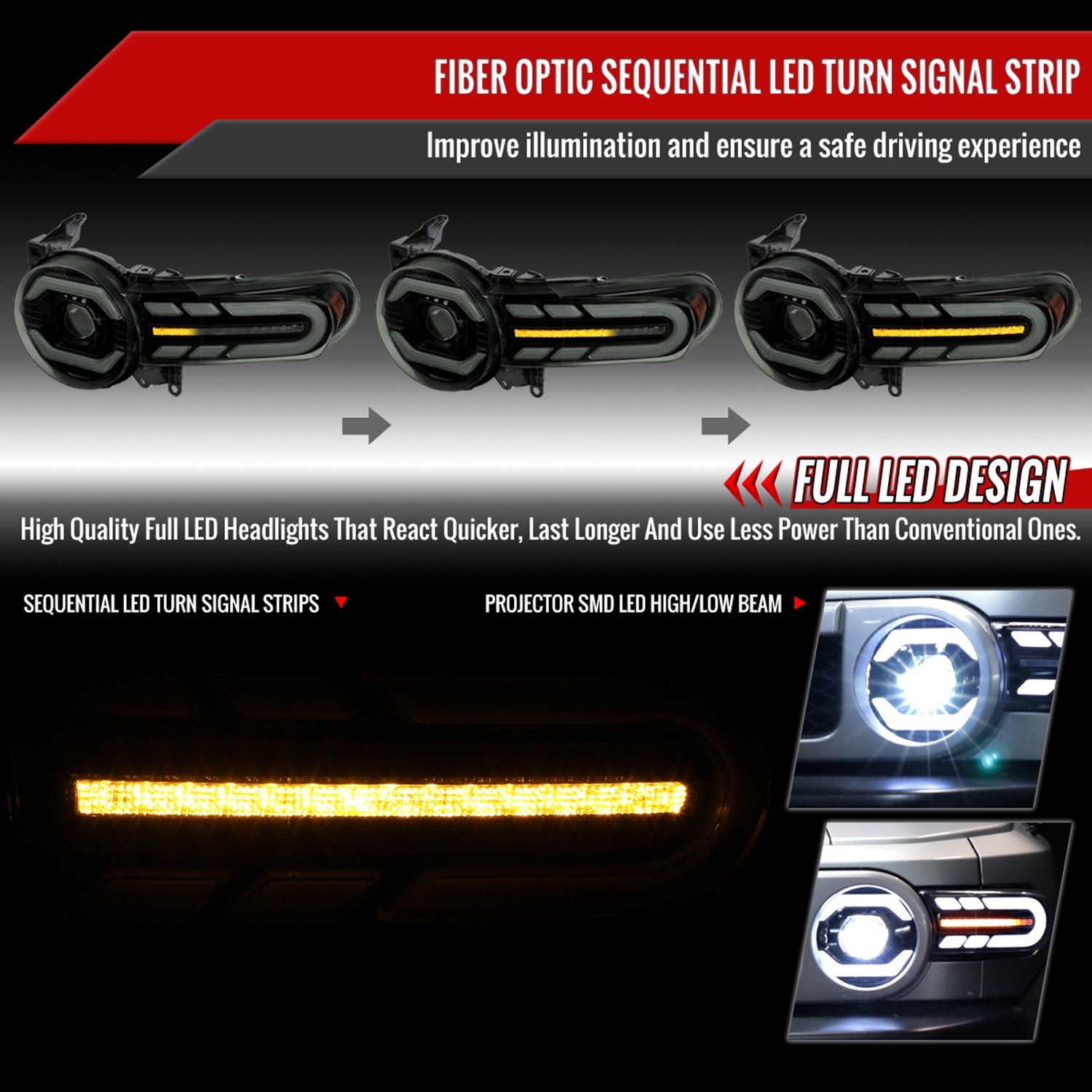 2007-2014 Toyota FJ Cruiser Full LED Projector Headlights LED Signal Smoke