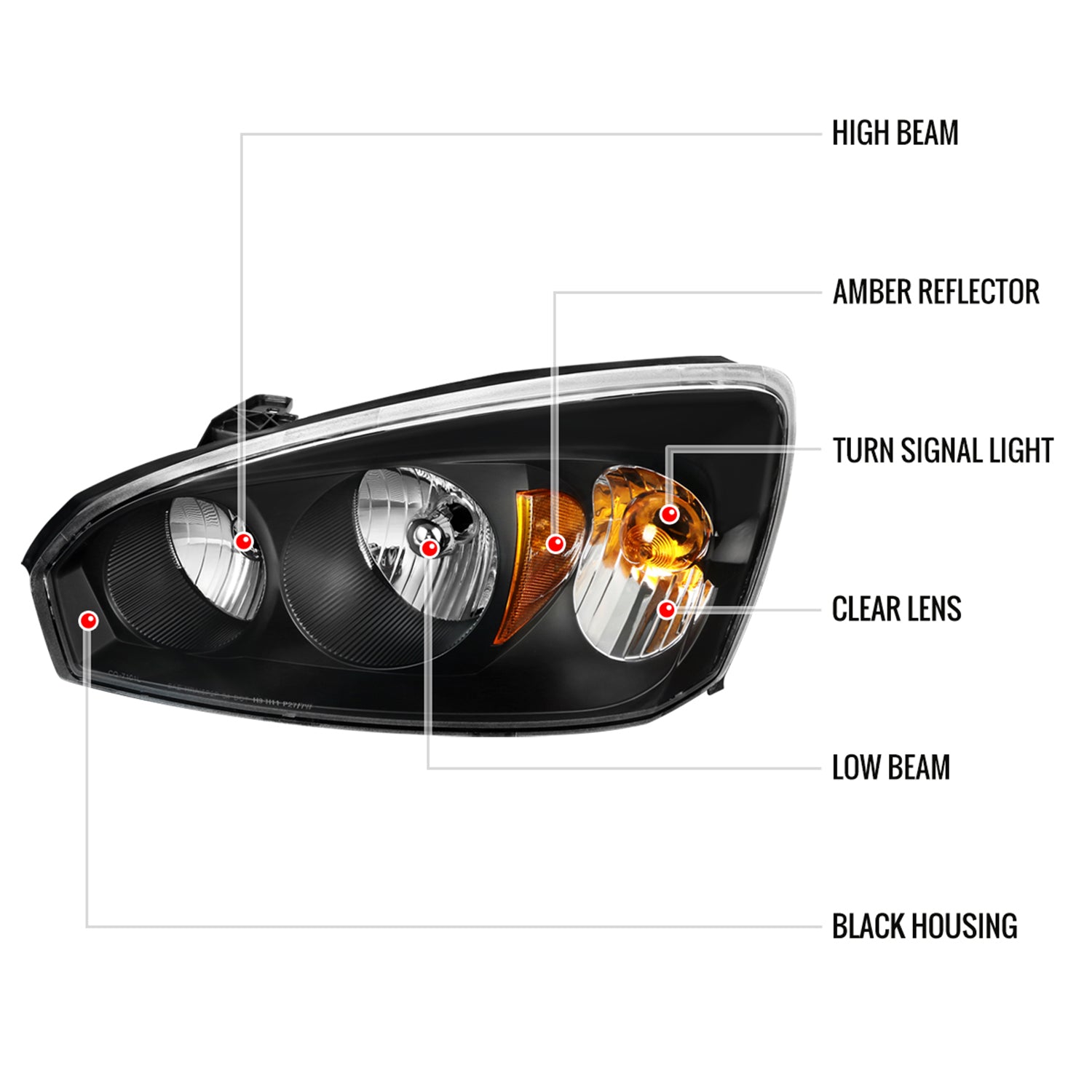 2004-2007 Chevy Malibu Factory Headlights w/Amber Reflectors Matt Black/Clear