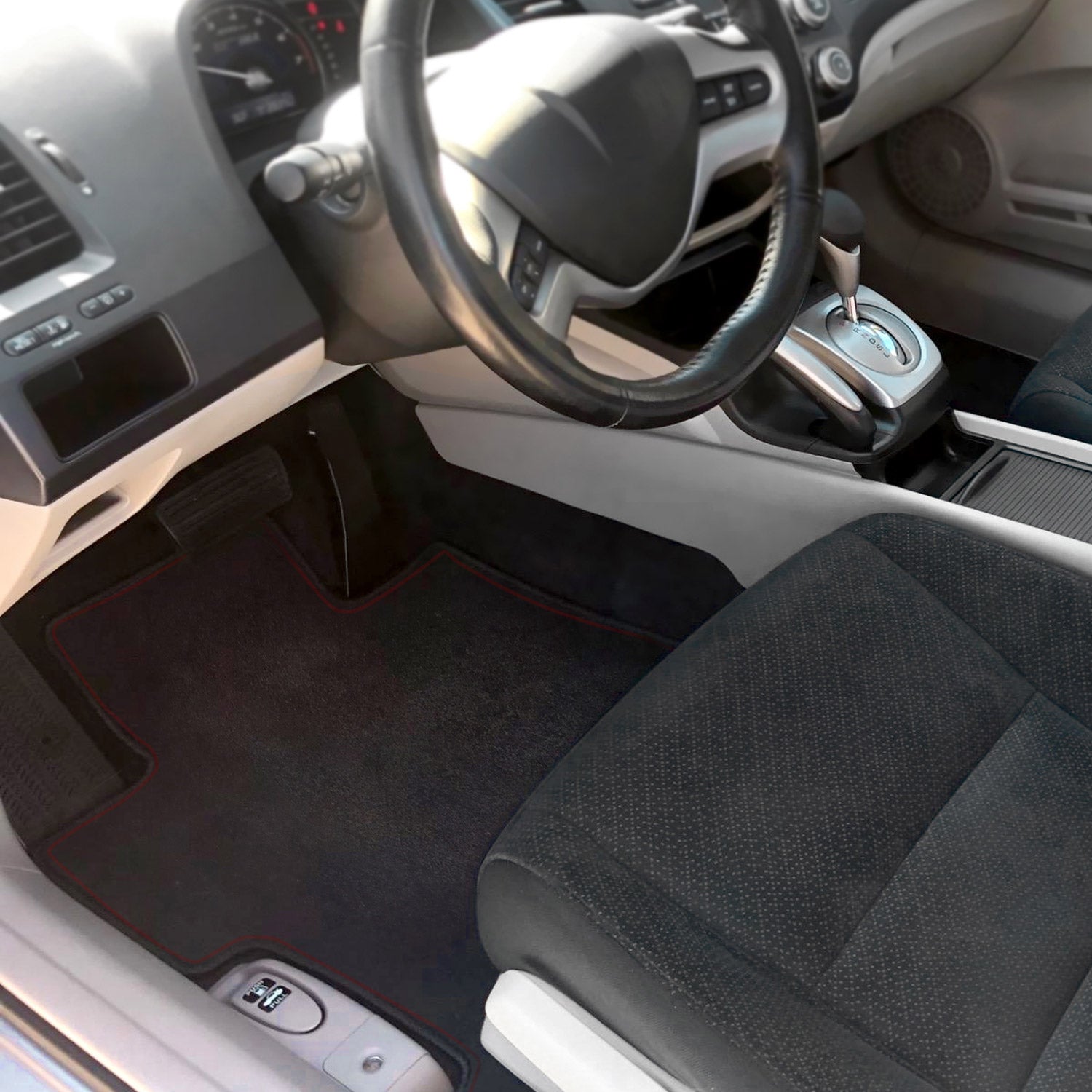 2006-2010 Honda Civic Coupe Black Carpet Floor Mats Red Stitching 4Pcs