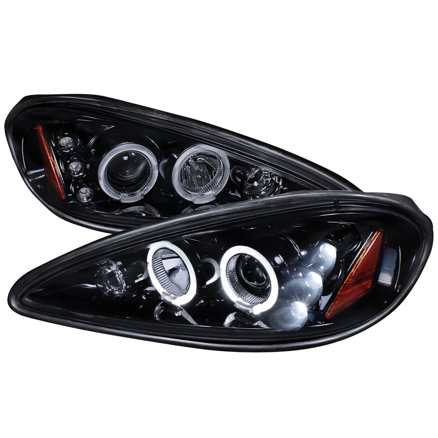 1999-2005 Pontiac Grand AM Dual Halo Projector Headlights Glossy Black/Smoke