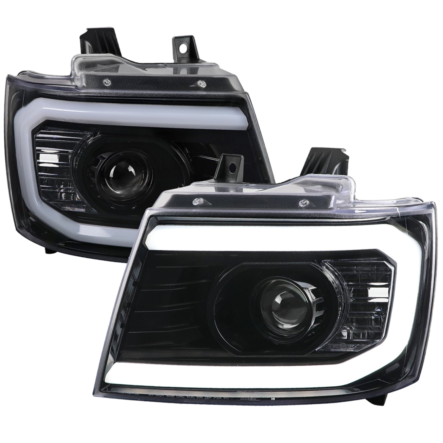 2007-2013 Chevy Avalanche/ 07-2014 Tahoe Suburban LED C-Bar Headlights Jet Black