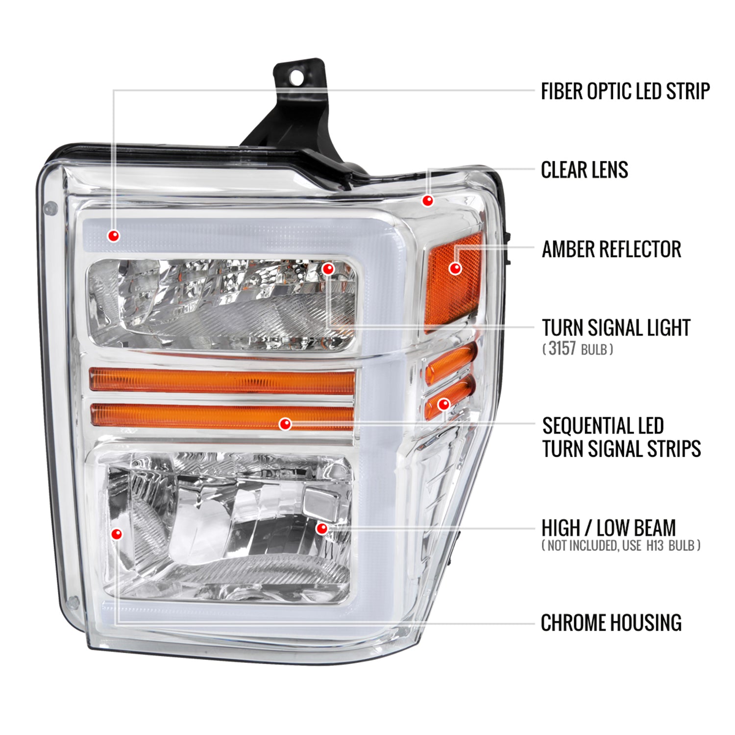 2008-2010 Ford F-250/350/450/550 SuperDuty Signal Factory Headlights Chrome