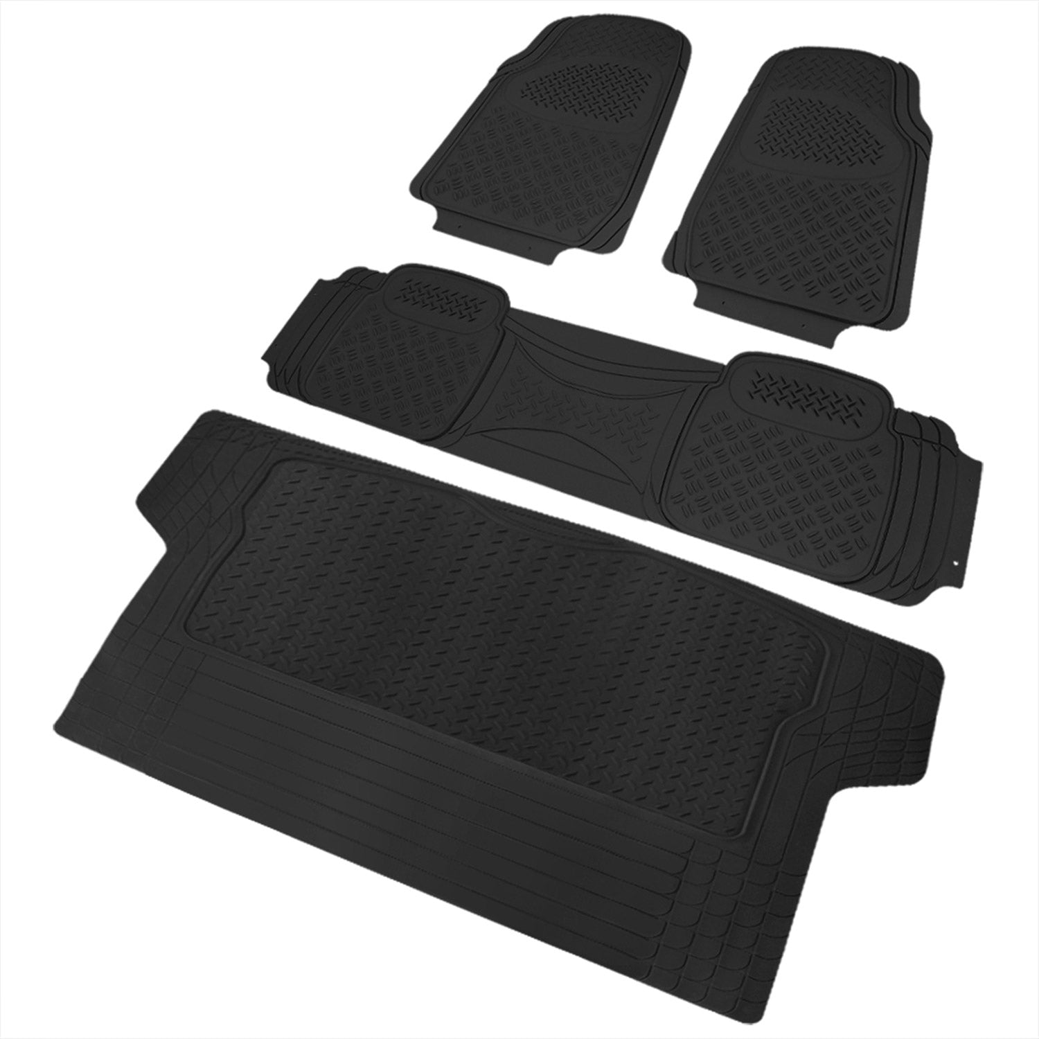 Universal fit Rubber Car Floor Mats Trunk Cargo Liner All Weather 4Pcs Black