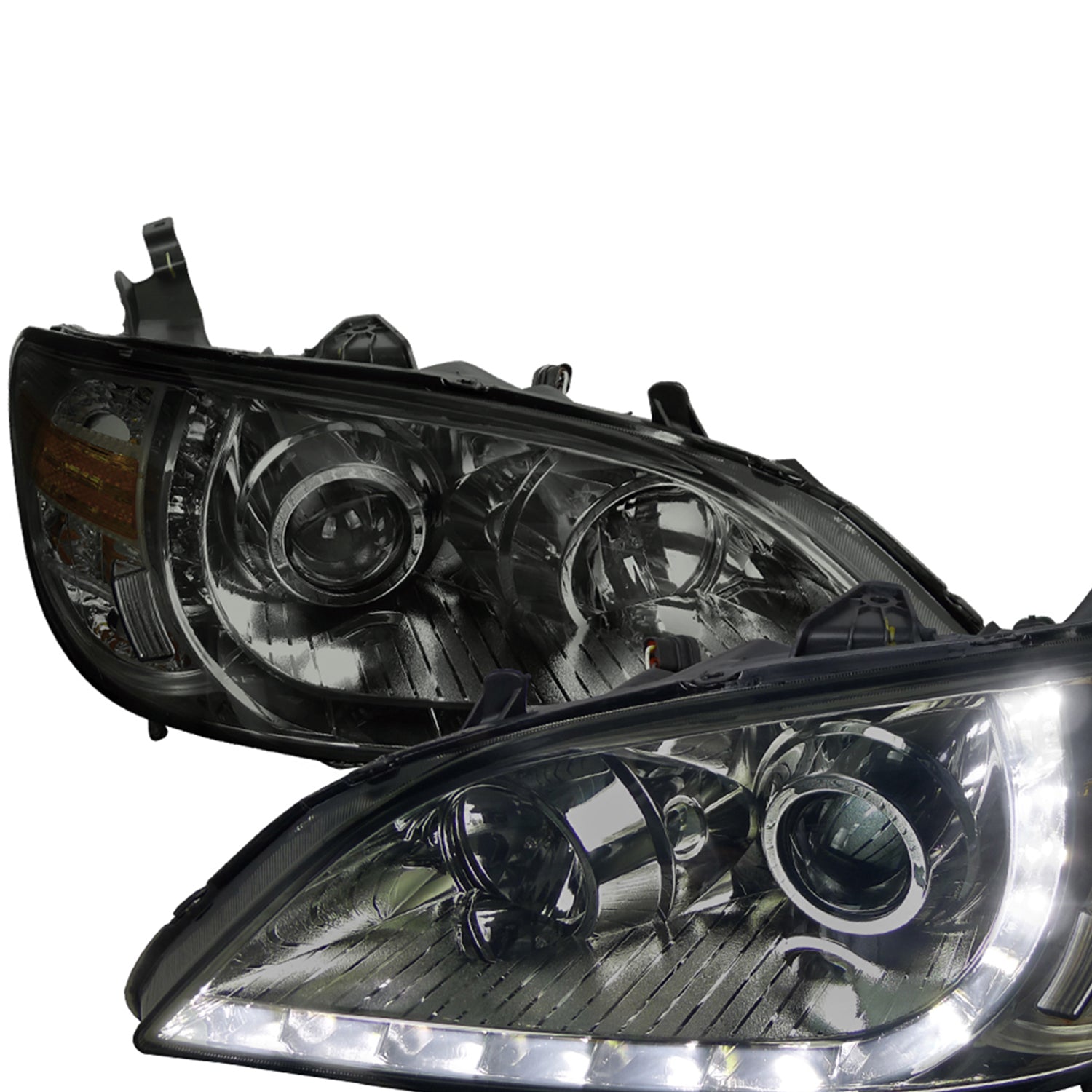 2004-2005 Honda Civic Projector Headlights w/R8 LED Light Strip Chrome/Smoke