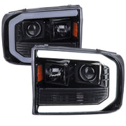 1999-2004 Ford F-250/350/450/550 / Excursion LED Bar Headlights Black/ Smoke