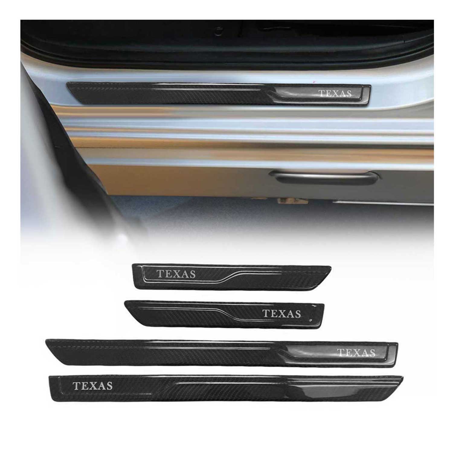 Smart Door Sill Scuff Plate Scratch Protector Carbon Fiber Black 4 Pcs