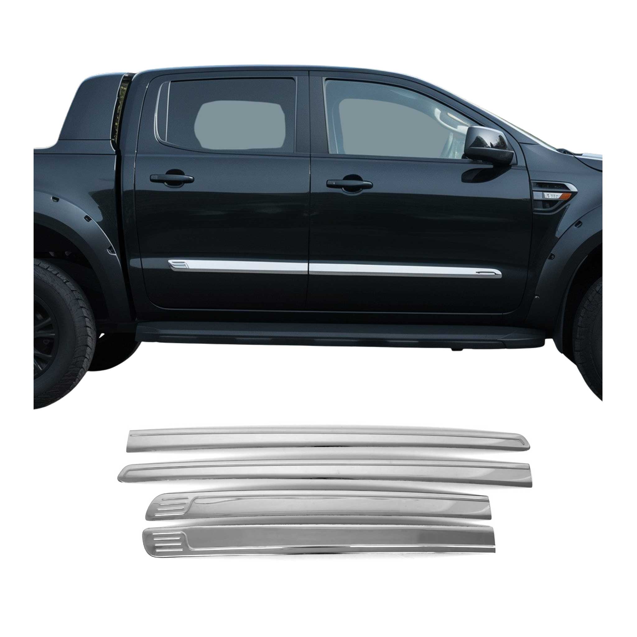2019-2023 Ford Ranger Side Door Molding Trim Skirt Garnish Stainless Steel Silver 4Pcs