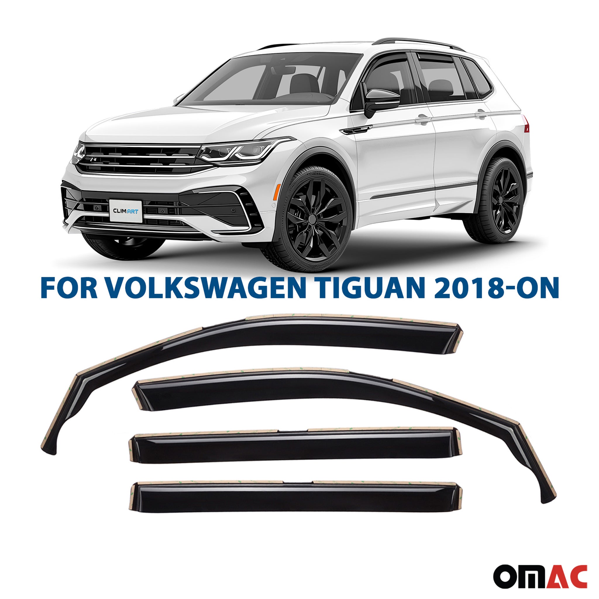Clim Art Wind Deflectors for VW Tiguan 2018-2025 Shatterproof Dark Smoke 4 Pcs