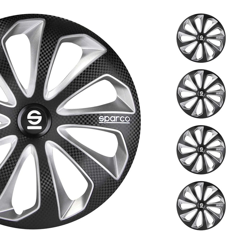 Sicilia Hub Caps Wheel Cover 16" Black Carbon & Grey Full Set 4 pcs.