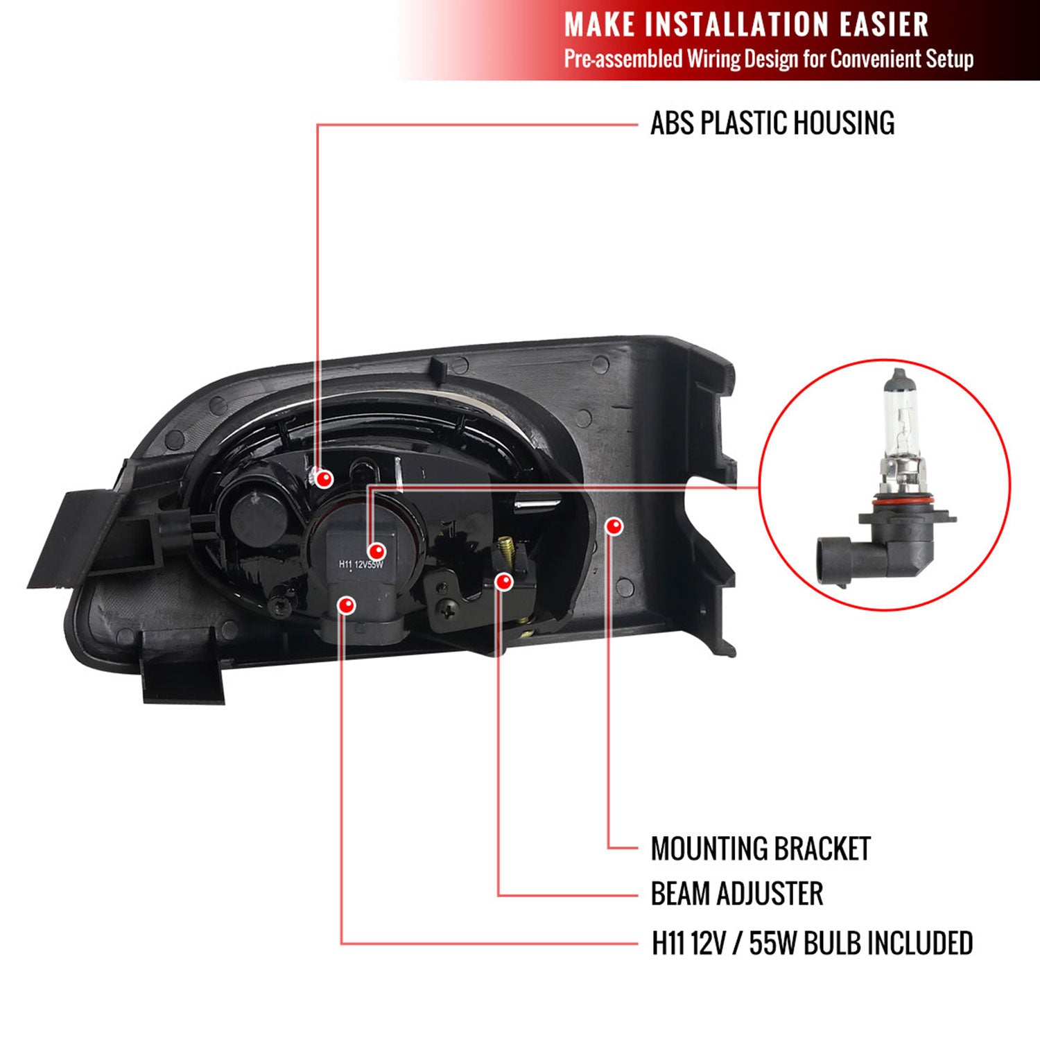 2001-2003 Honda Civic Coupe/Sedan H11 Fog Lights Kit Chrome/Clear Lens