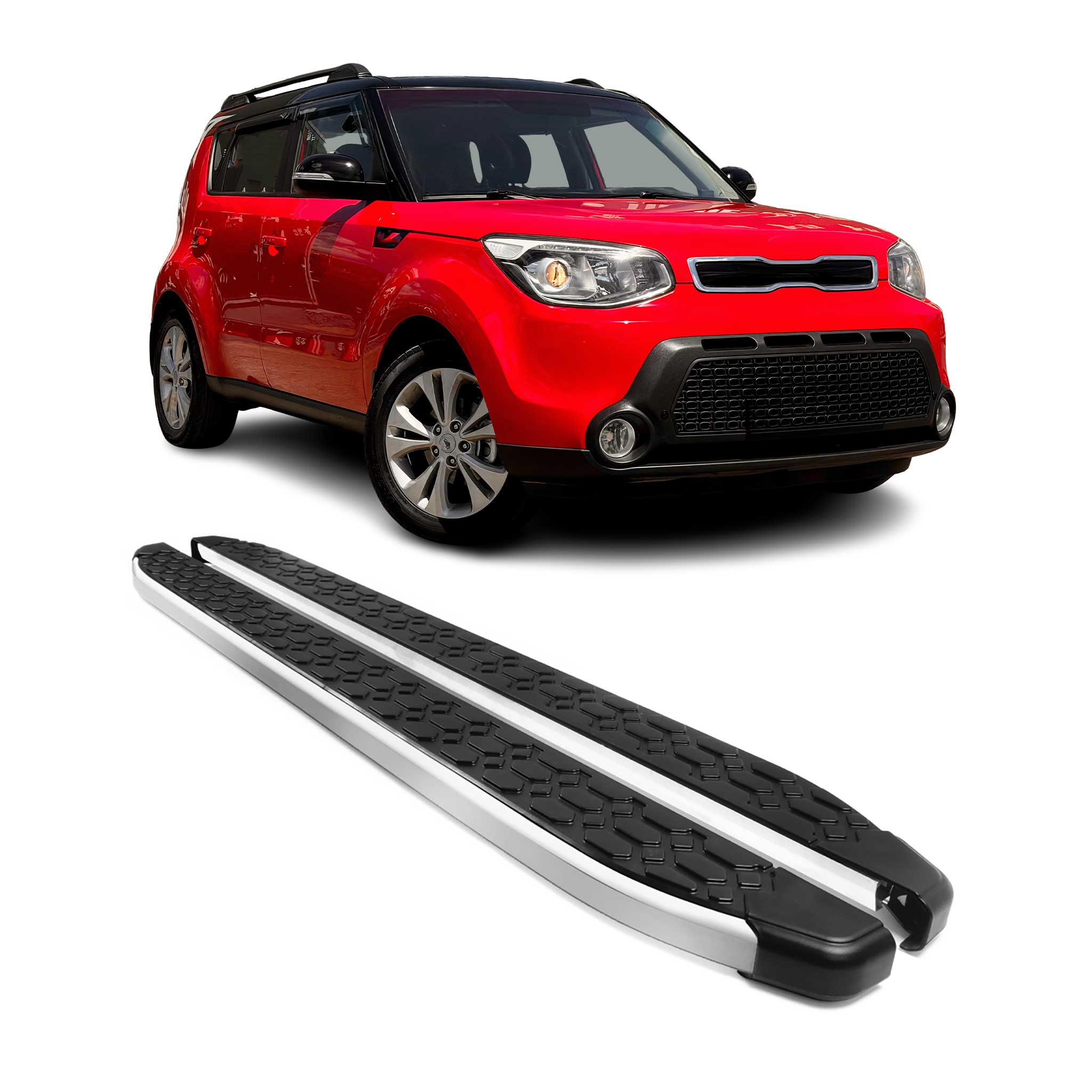 2014-2019 Kia Soul Running Boards Side Steps Silver & Black