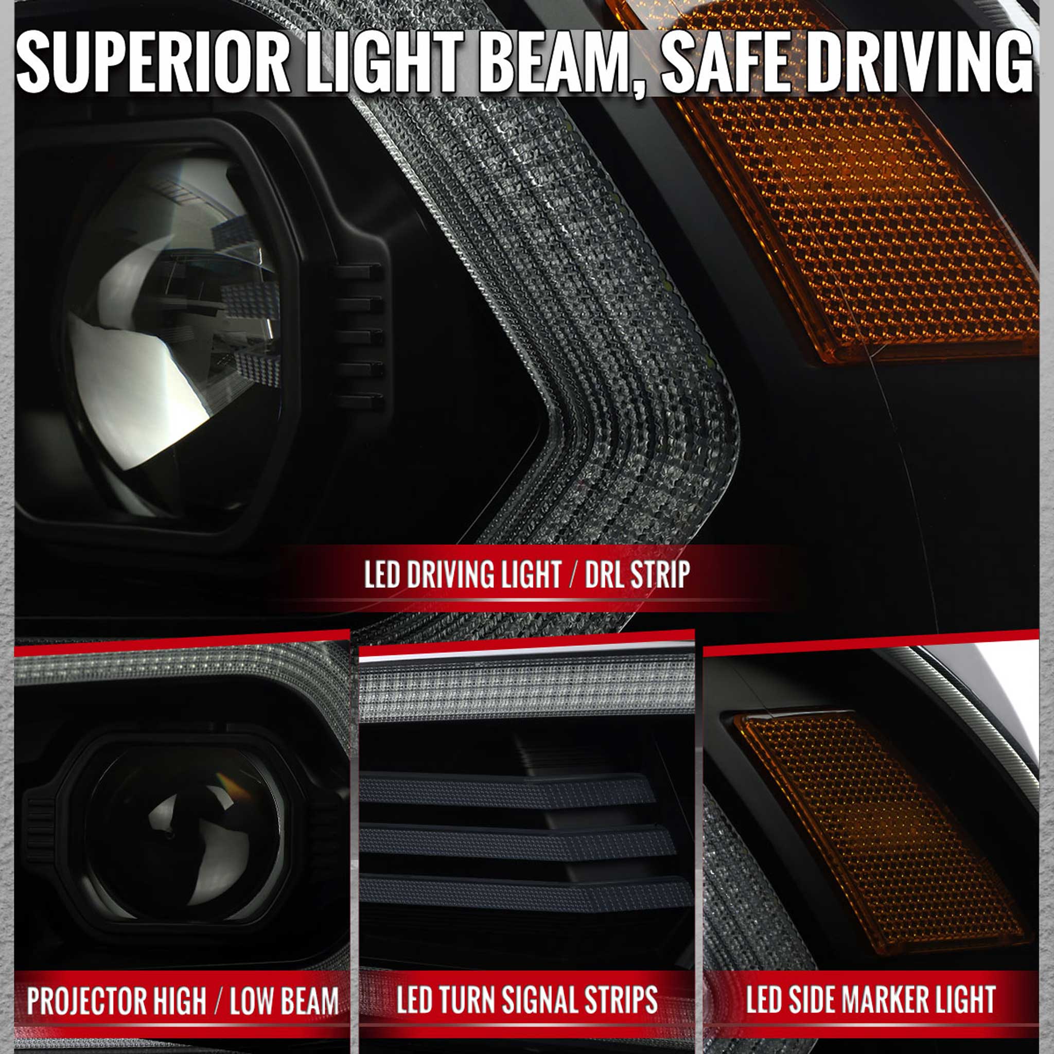 For Dodge Charger 2011-2014 Headlights LED DRL Light Strip Turn Signal Side Marker Black Housing Smoked Lens