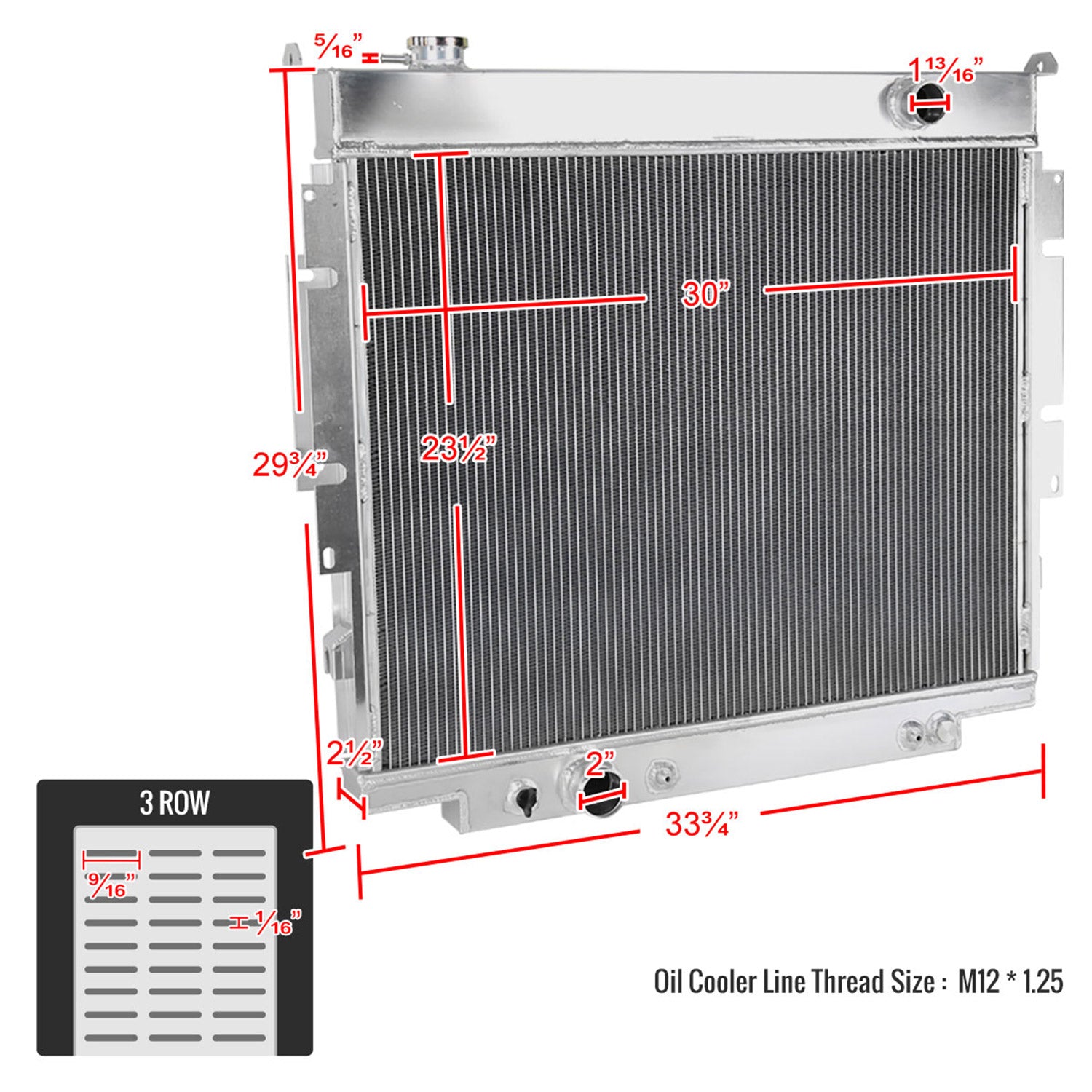 1983-1994 Ford F-150/F-250/F-350/F59 Aluminum 3-Row Performance Radiator