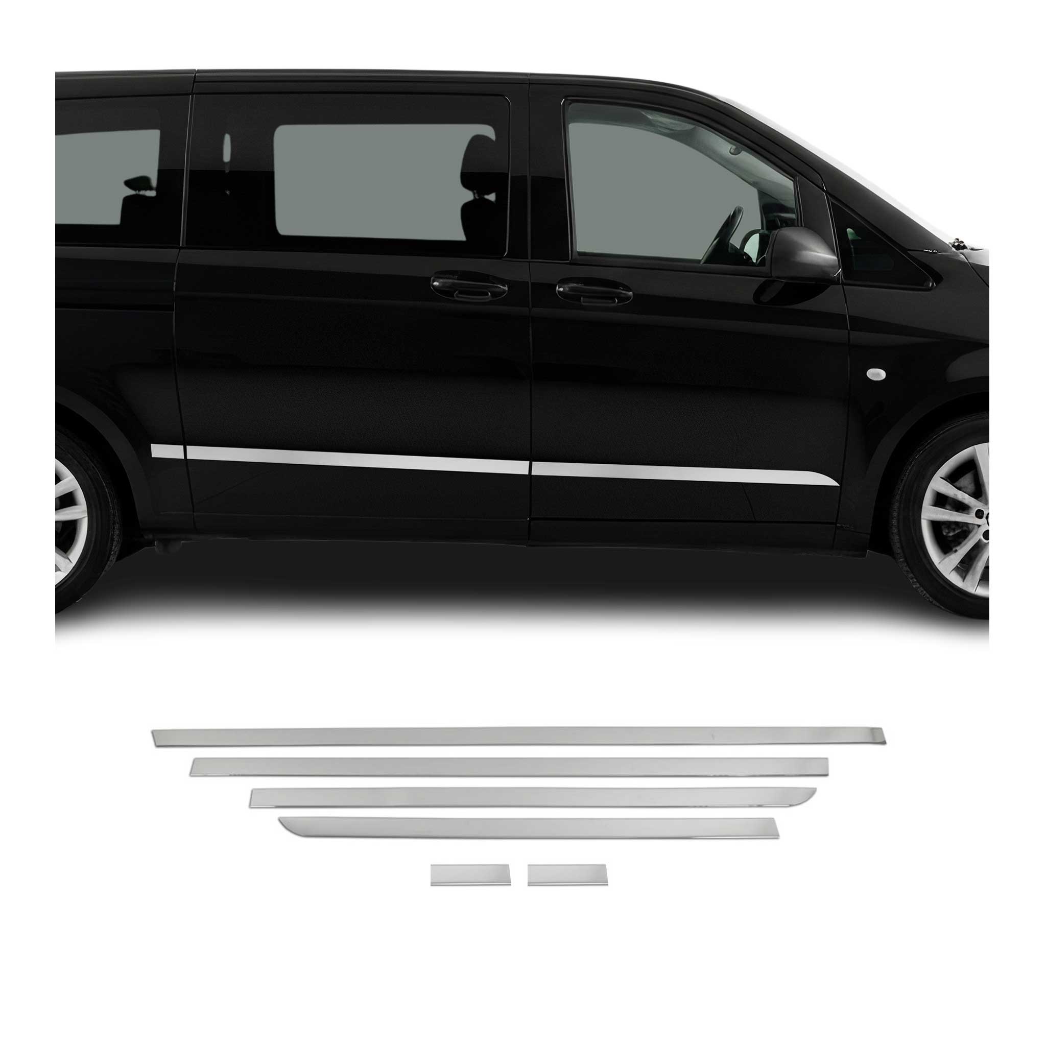 2016-2024 Mercedes Metris L3 Long Side Door Molding Trim Skirt Garnish Stainless Steel 6x