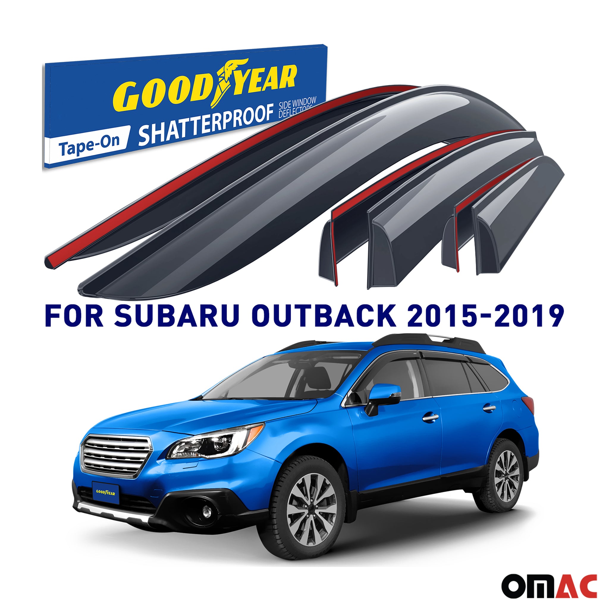 Goodyear Wind Deflectors for Subaru Outback 2015-2019 Tape-On Premium Smoke 6x