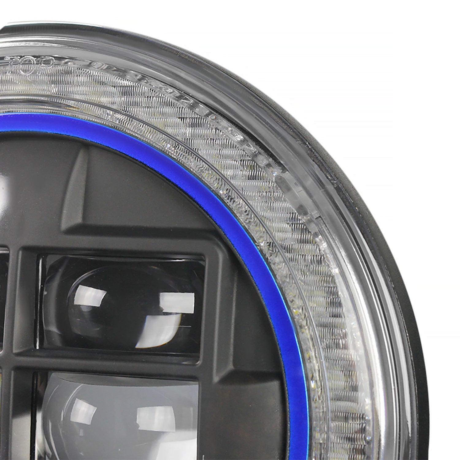 Universal 7" Round Cree LED Blue Rim Halo Projector Headlight - 1PC Matt Black