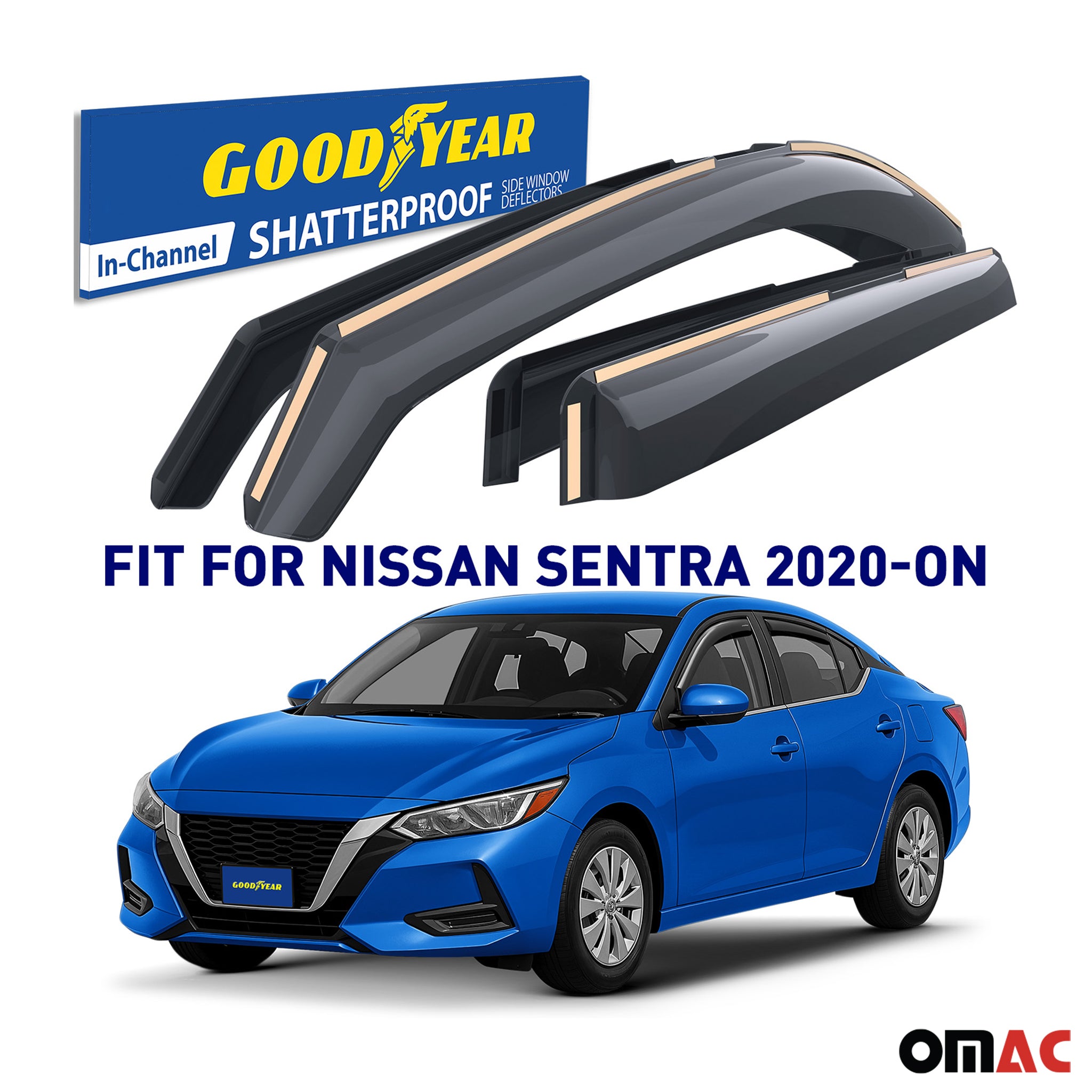 Goodyear Wind Deflectors for Nissan Sentra 2020-2025 In-channel Premium Smoke 4x