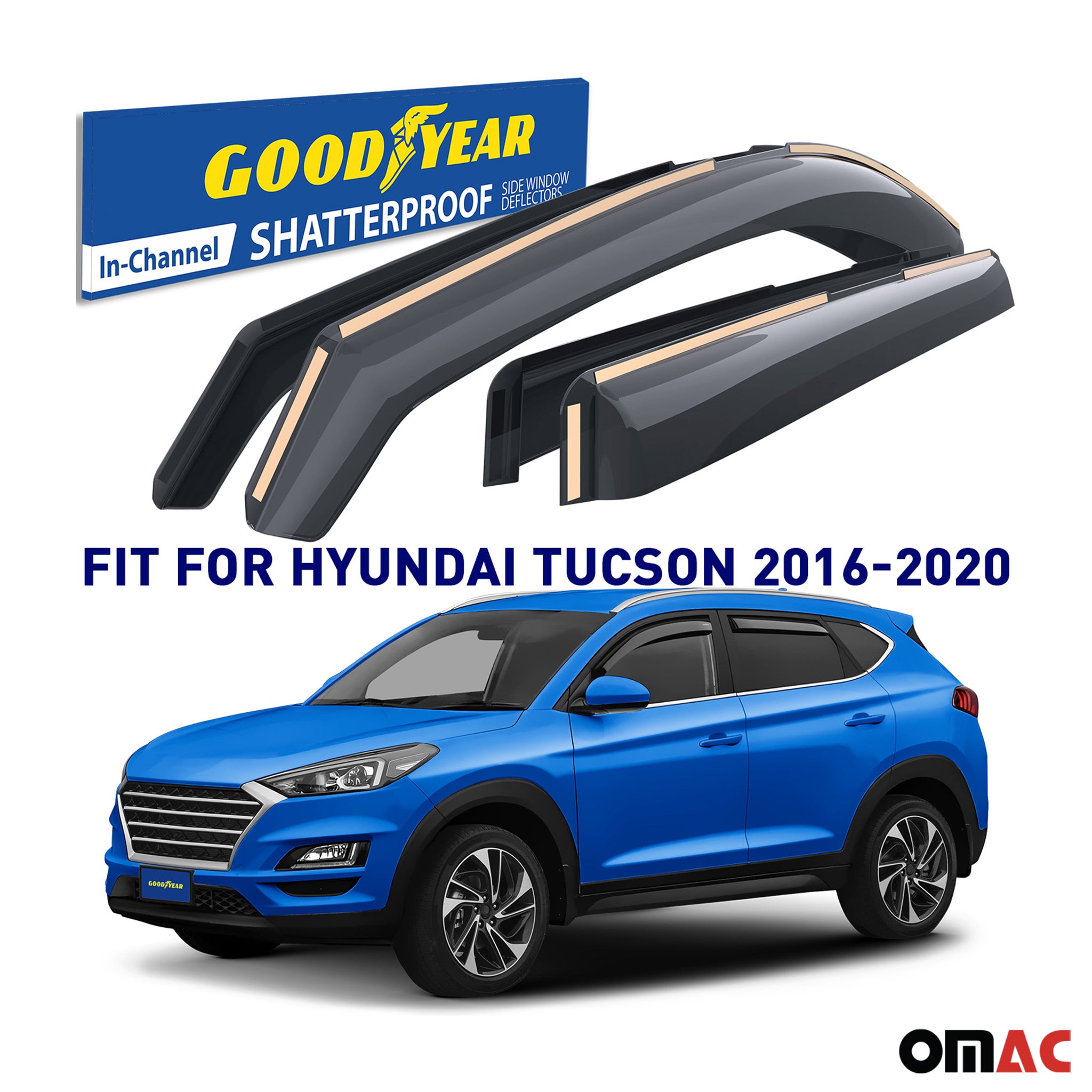 Goodyear Wind Deflectors for Hyundai Tucson 2016-2020 Shatterproof Smoke 4x