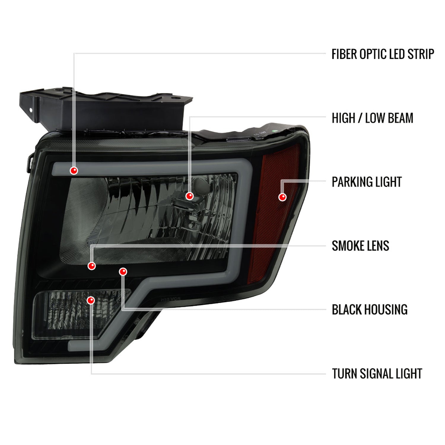 2009-2014 Ford F-150 LED Bar Factory Headlights Amber Reflectors Black/Smoke