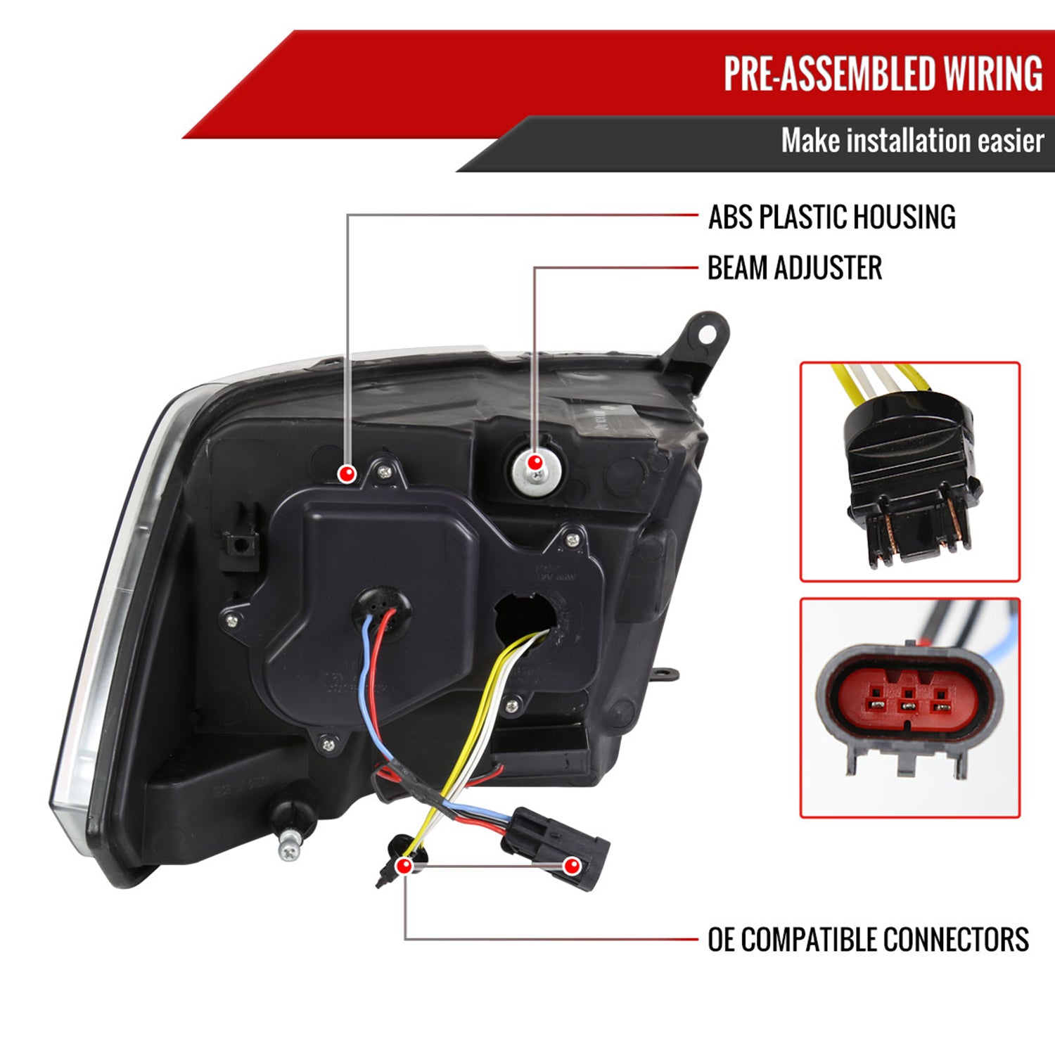 2009-2018 Dodge RAM 1500 / RAM 2500 3500 LED C-Bar Headlights Matte Black