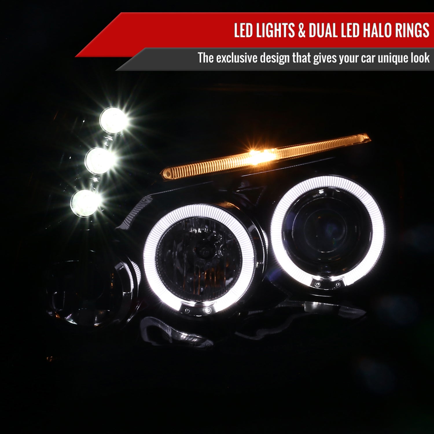 2005-2011 Toyota Tacoma Dual Halo Projector Headlights Glossy Black/Smoke Lens