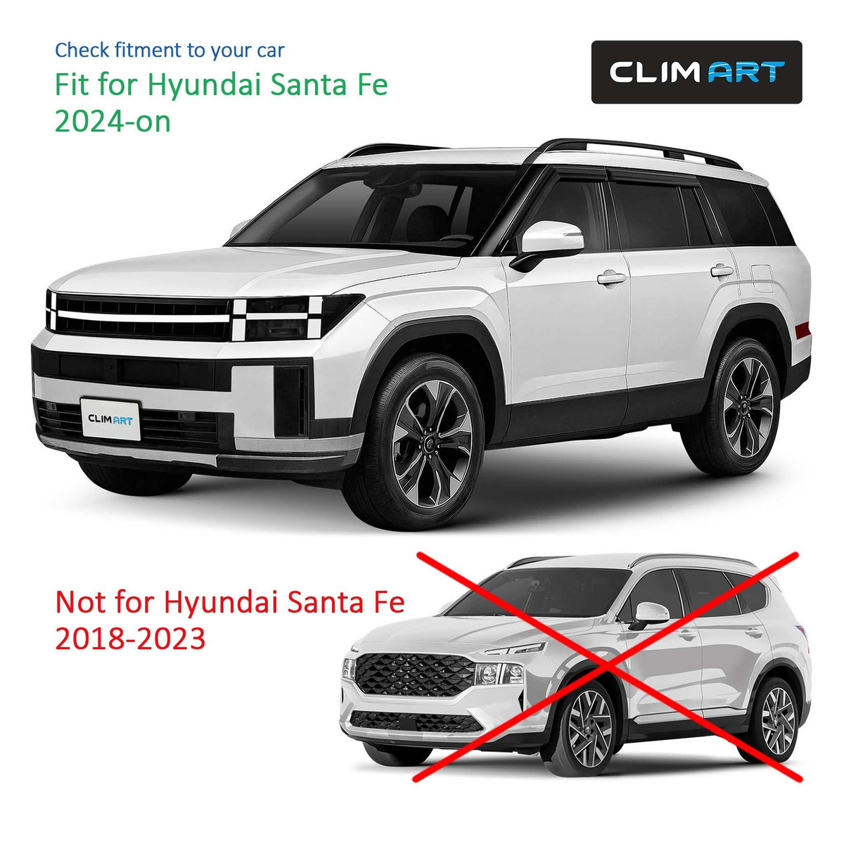 Clim Art Wind Deflectors for Hyundai Santa Fe 2024-2026 Tape-On Dark Smoke 4Pcs