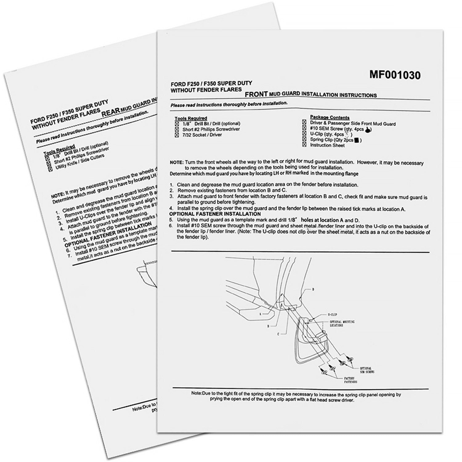 2017-2018 Ford F-250/F-350 Front & Rear Mud Flap Splash Guards w/out Wheel Lip