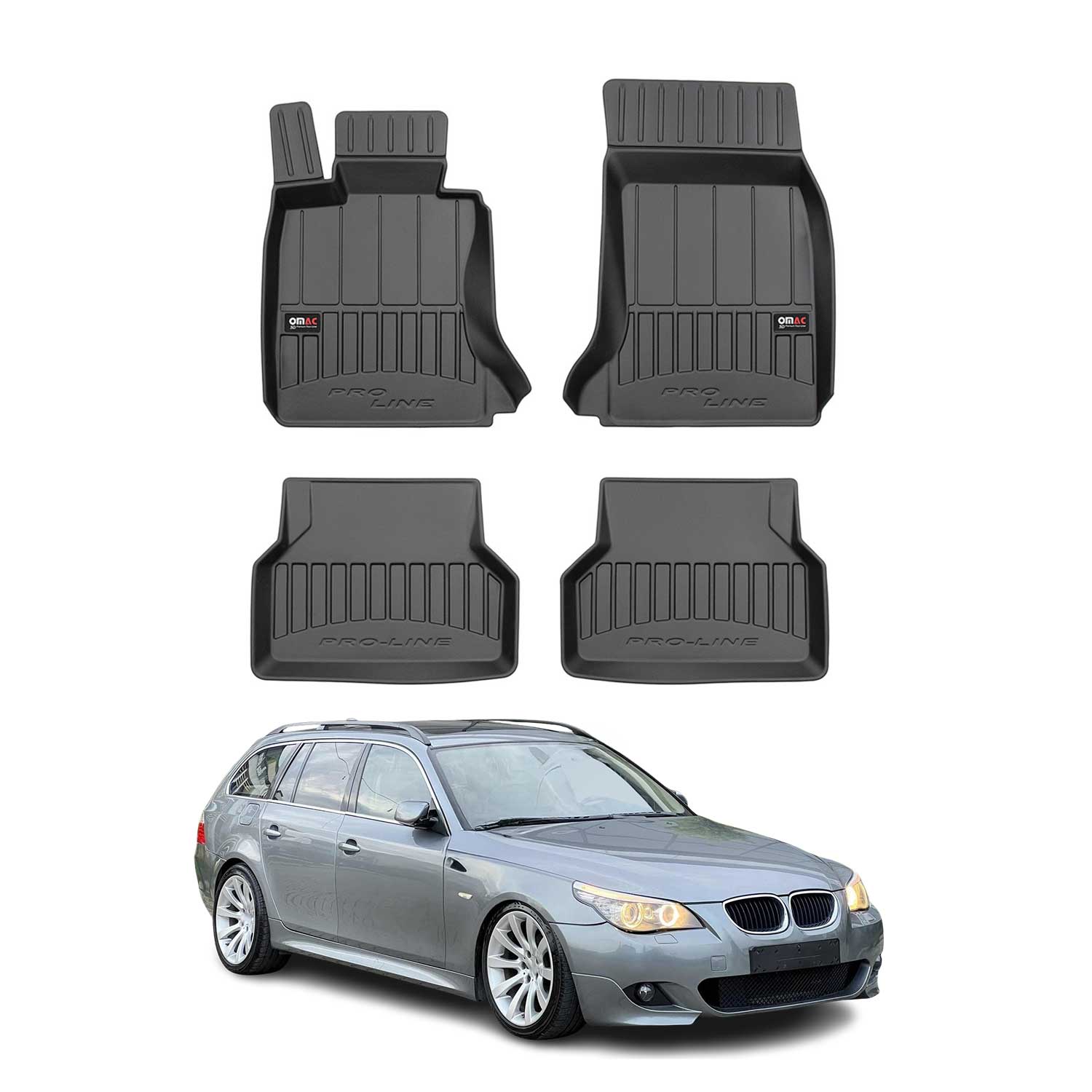 2004-2010 BMW 5 Series E60 E61 Sedan Touring Premium Floor Mats Liners Full Set All Weather Heavy Duty Black