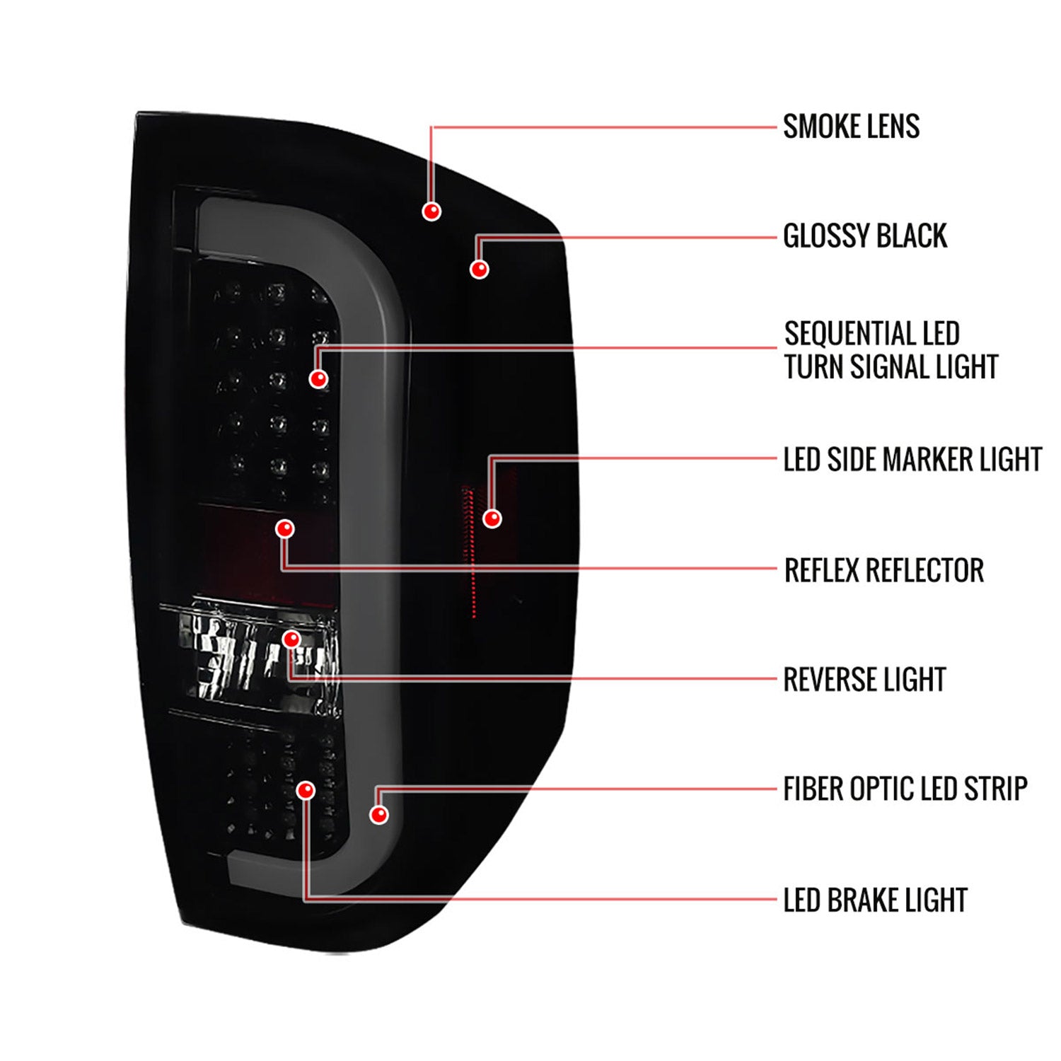 2014-2021 Toyota Tundra White Bar LED Tail Lights Glossy Black/Smoke