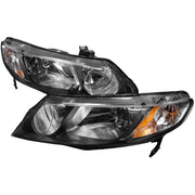 2006-2011 Honda Civic Sedan Crystal Headlights Matte Black/Clear Lens