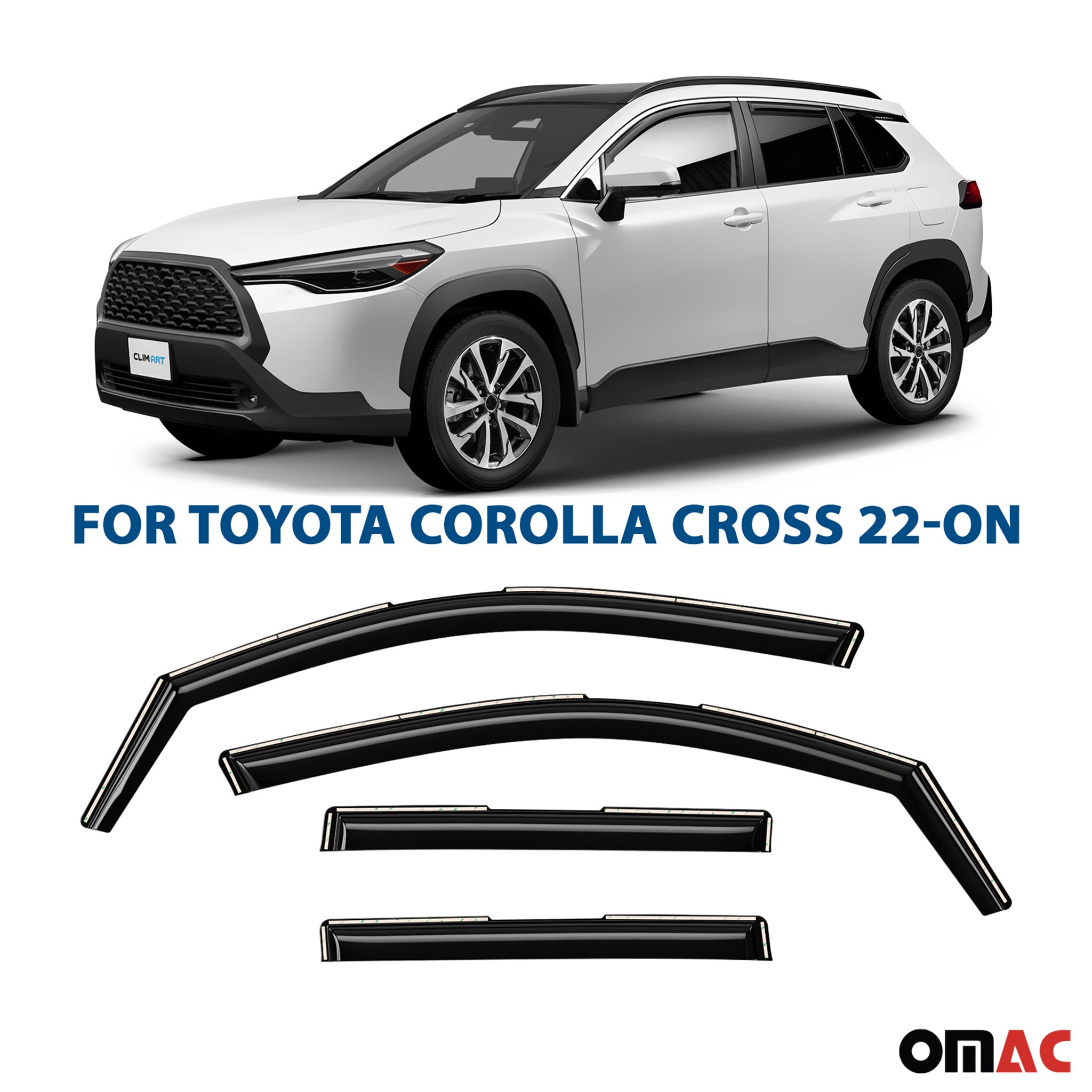 Clim Art Wind Deflectors for Toyota Corolla Cross 2022-2025 Shatterproof 4 Pcs