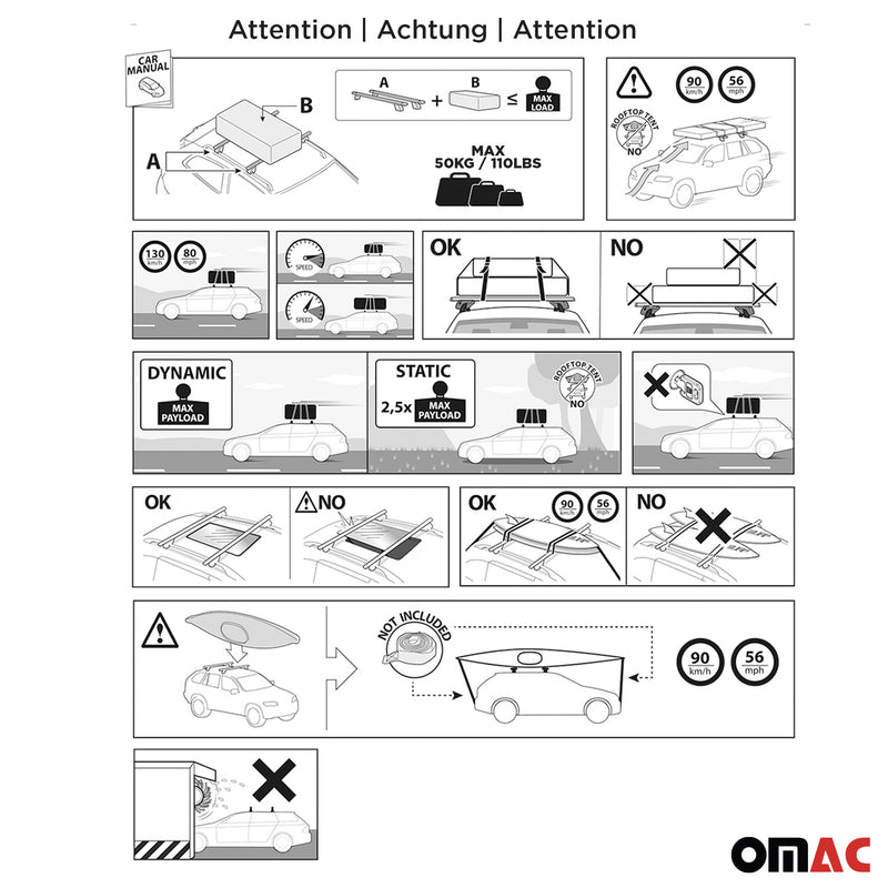 2016-2021 Toyota Tacoma Roof Rack Cross Bars Silver