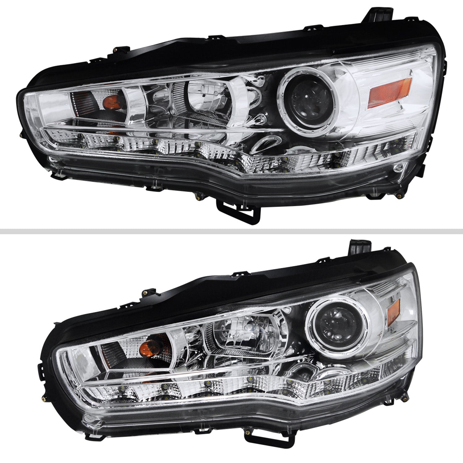 2008-2015 Mitsubishi Lancer EVO Projector Headlights SMD LED Light Chrome