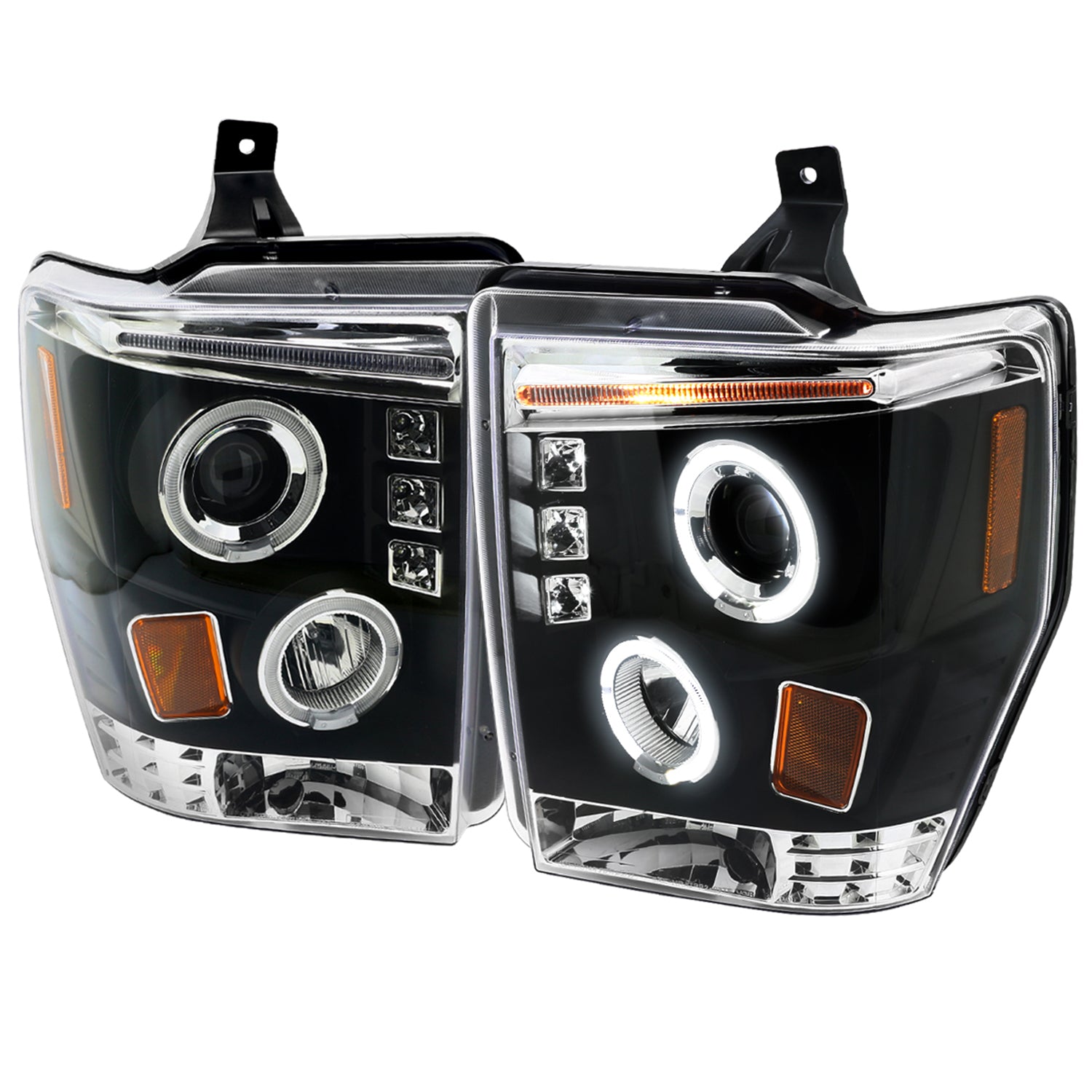 2008-2010 Ford F-250 F-350 F-450 Dual Halo Projector Headlights Matt Black