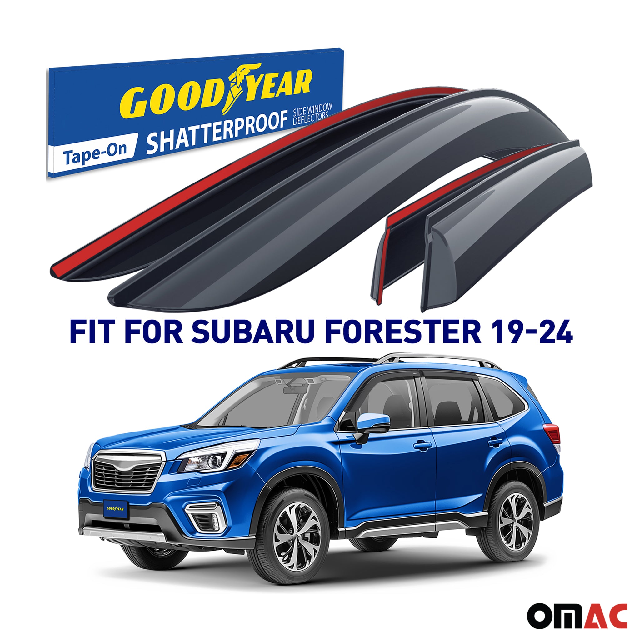 Goodyear Wind Deflectors for Subaru Forester 2019-2024 Tape-On Premium Smoke 4x