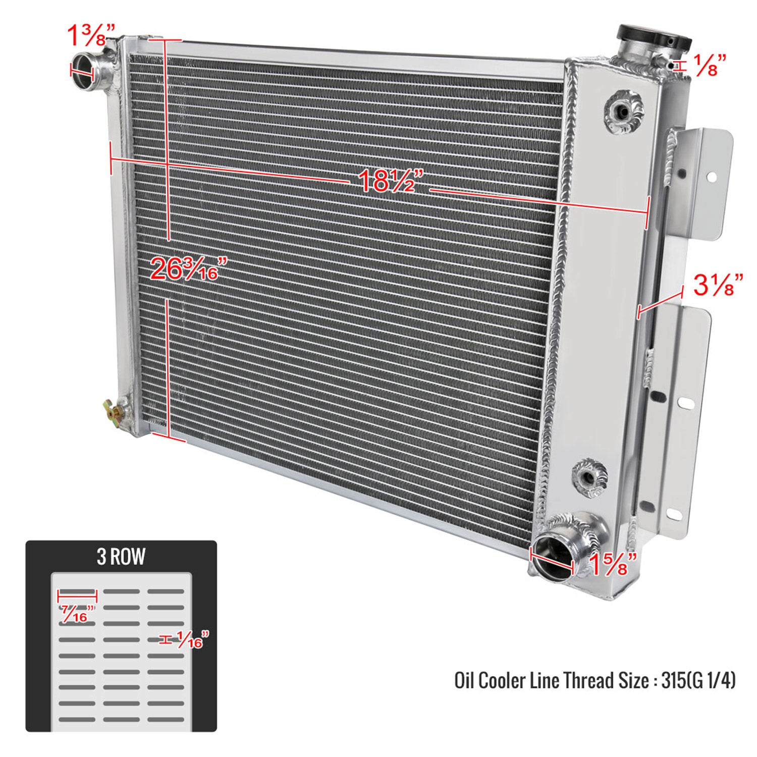 1967-1969 Chevy Camaro/ Pontiac Firebird V8 MT Alu 3-Row Performance Radiator