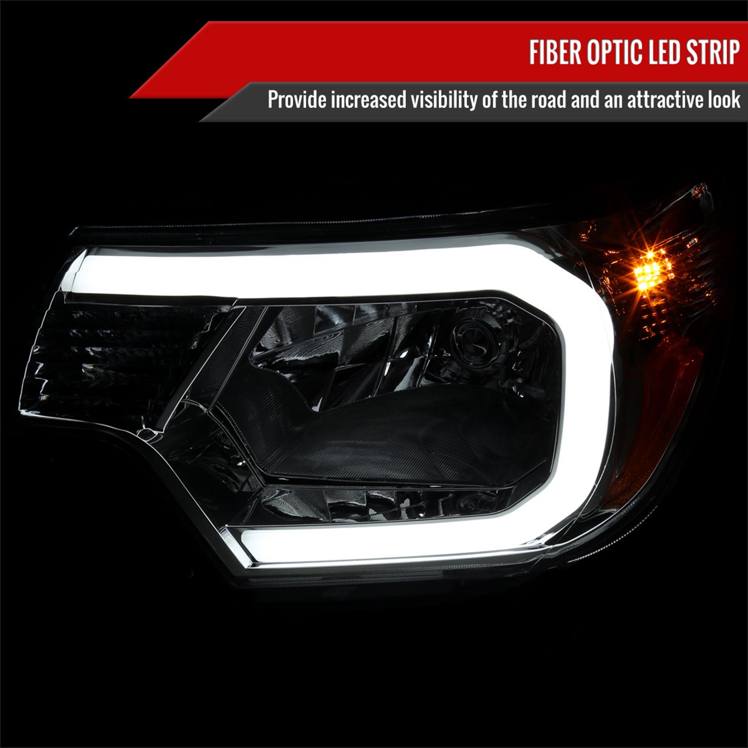 2012-2015 Toyota Tacoma LED Bar Factory Headlights Amber Reflector Chrome