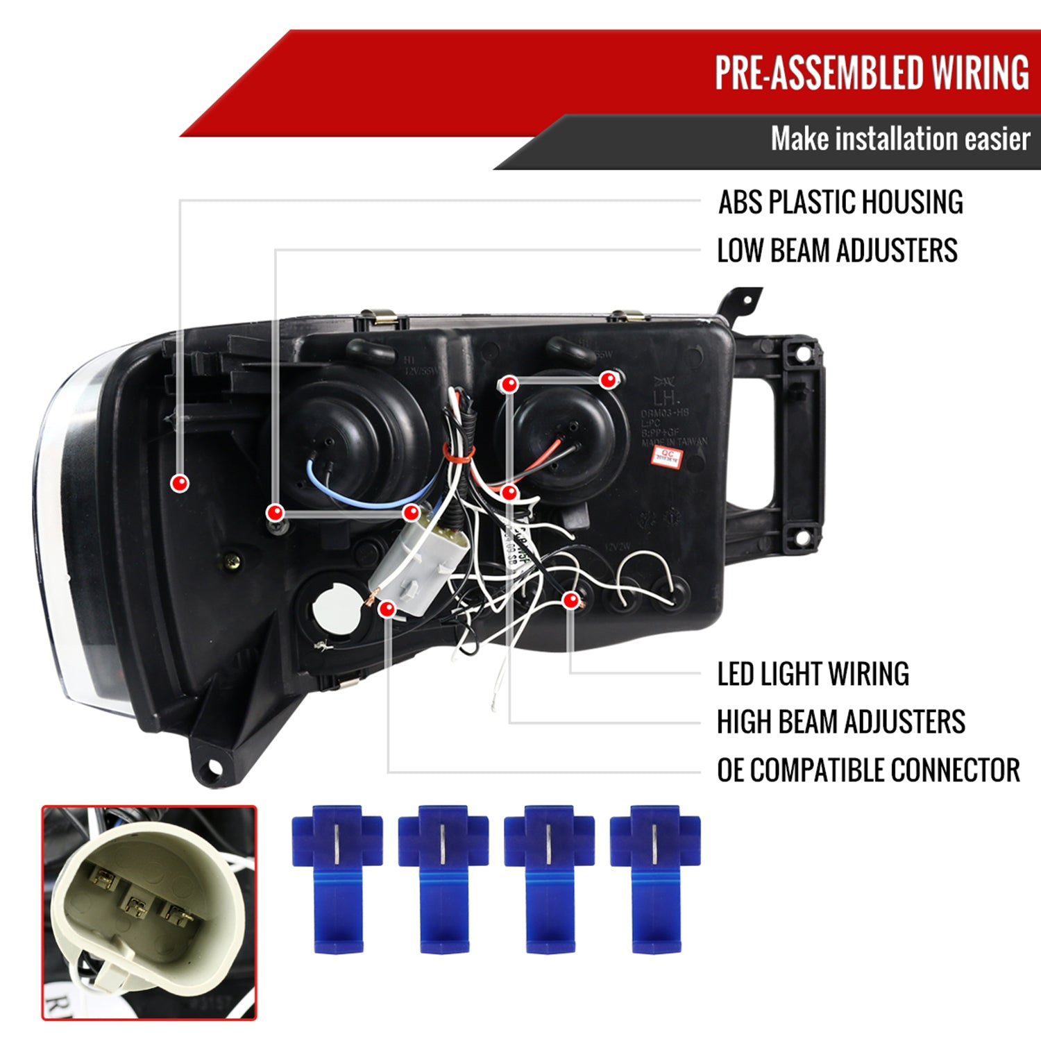 2002-2005 Dodge RAM 1500/ 03-2005 RAM 2500 3500 Dual Halo Headlights Chrome
