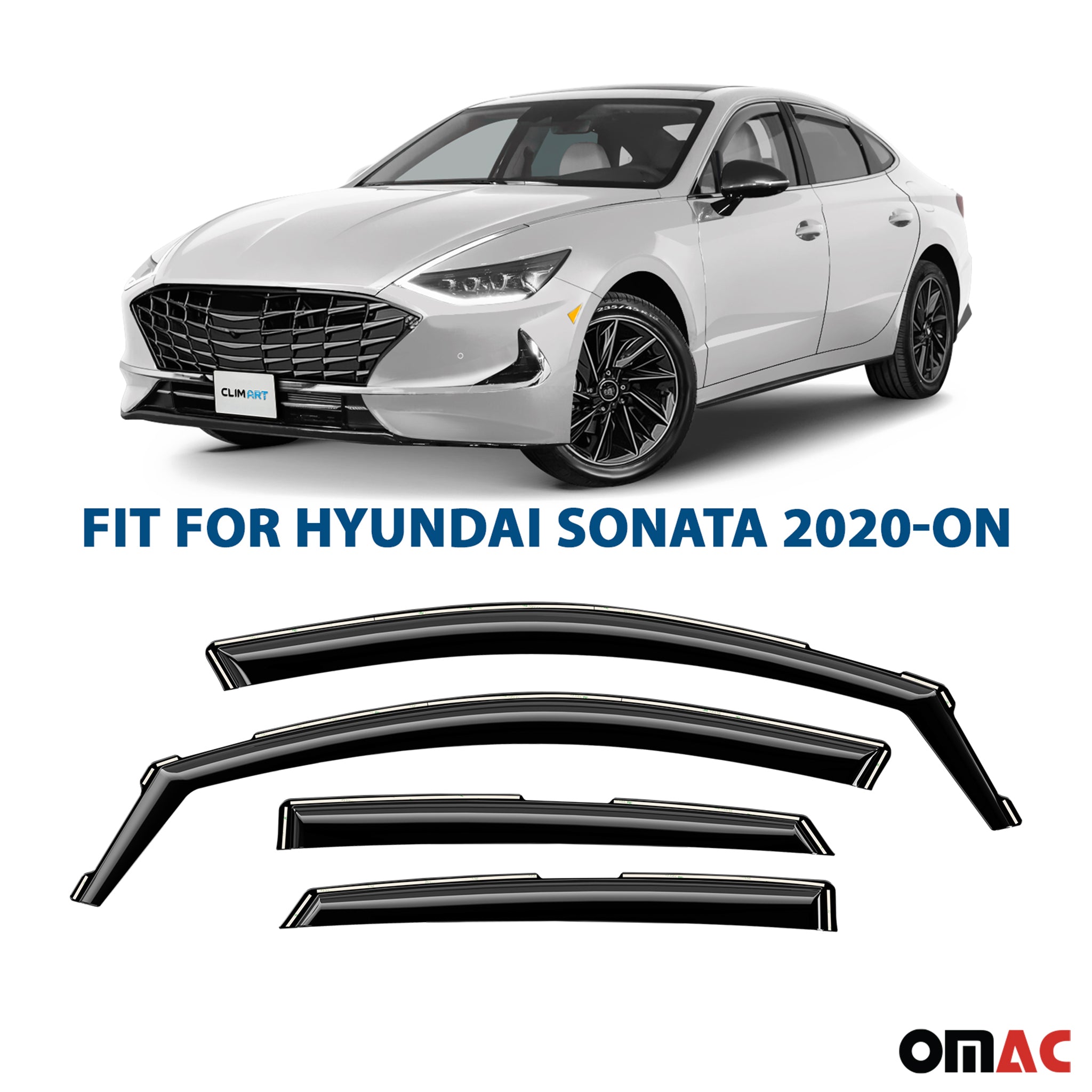 Clim Art Wind Deflectors for Hyundai Sonata 2020-2025 Shatterproof Dark Smoke 4x