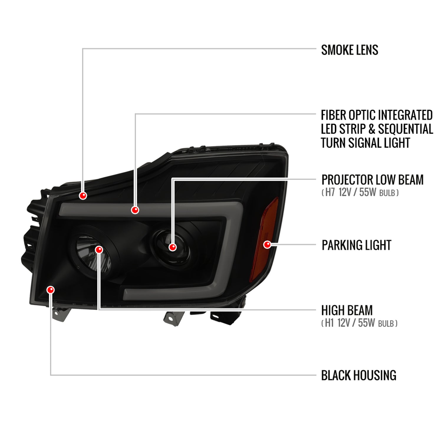 2004-2015 Nissan Titan/ 04-2007 Armada LED C-Bar Headlights Signal Black