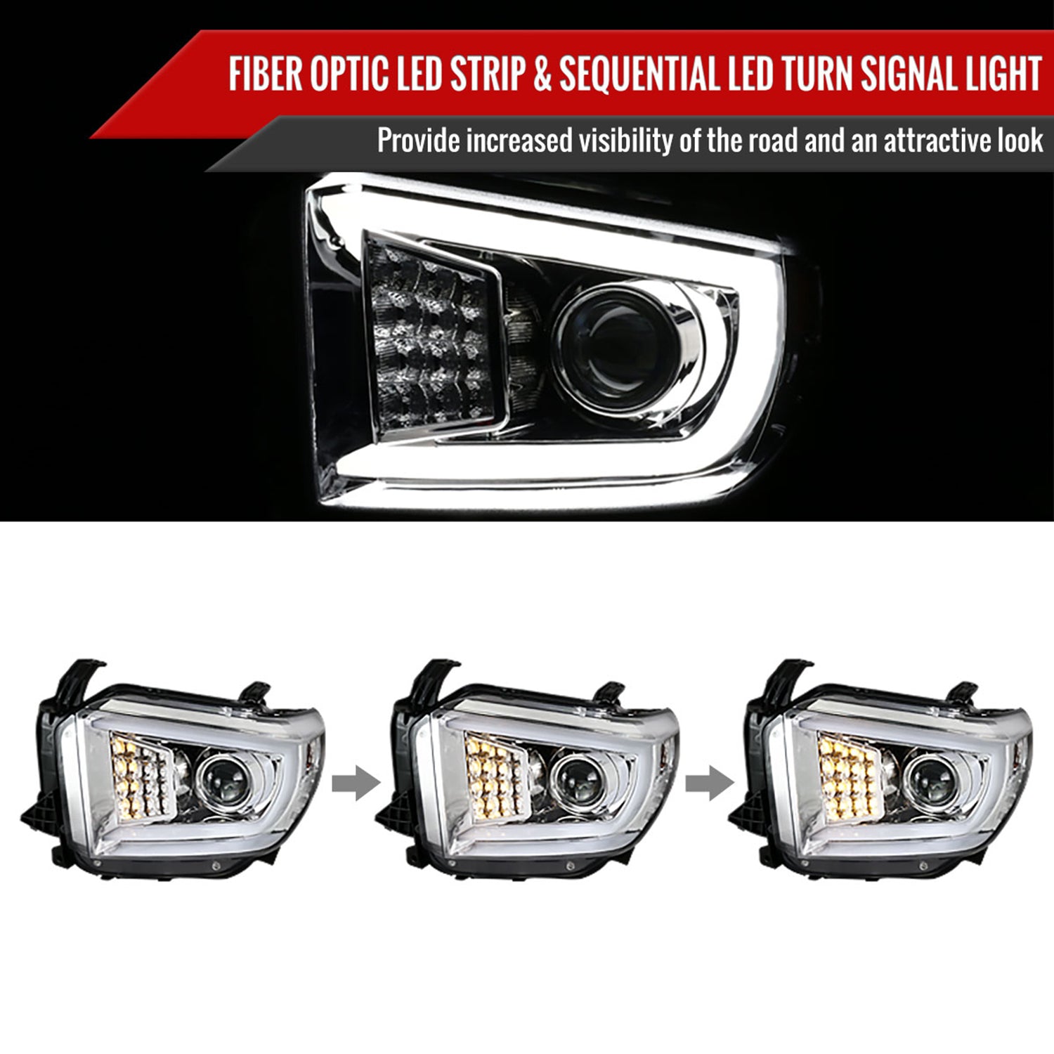 2014-2021 Toyota Tundra LED CBar Projector Headlights Signal Lights Chrome