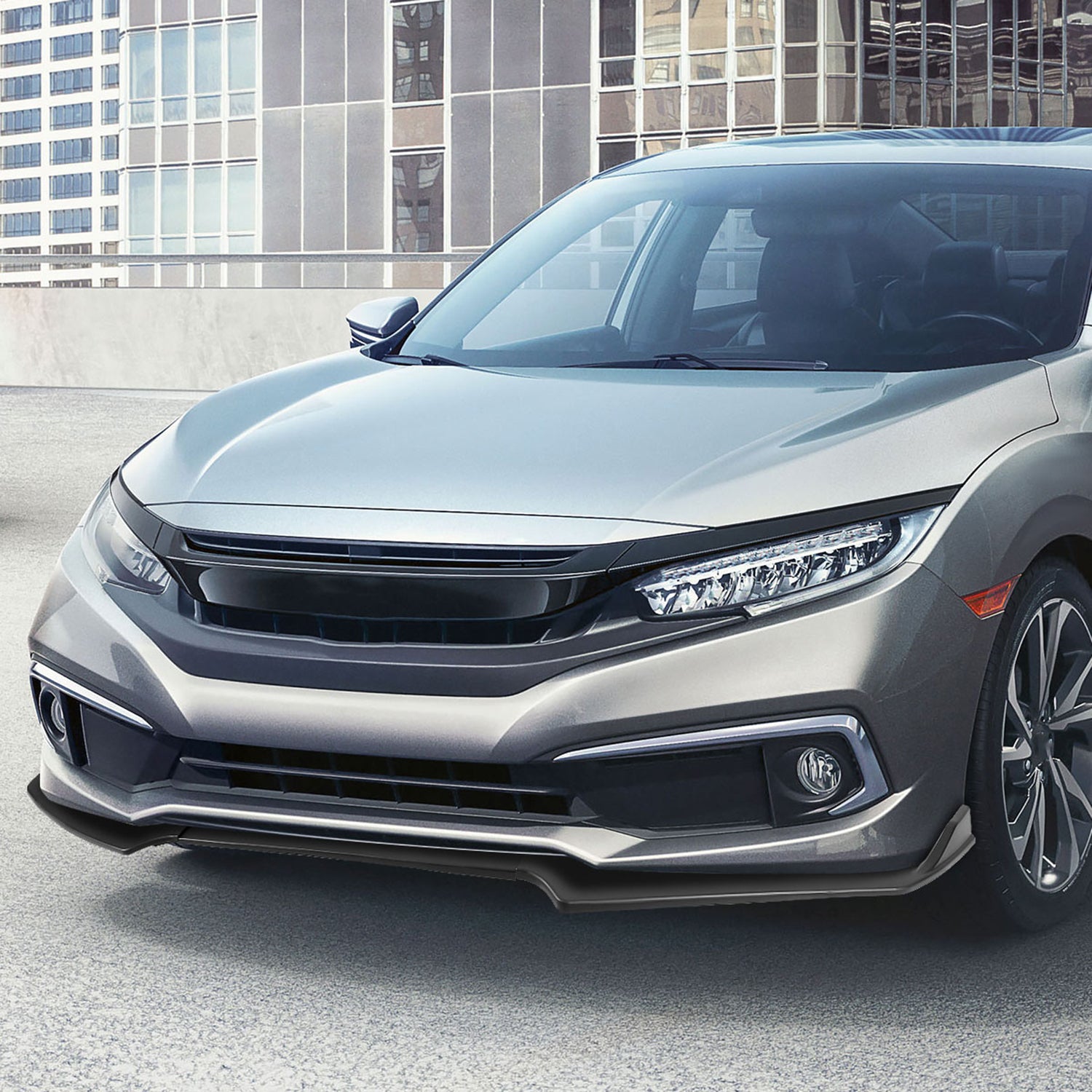 2016-2018 Honda Civic Sedan Matte Black Polypropylene 3Pcs Bumper Lip