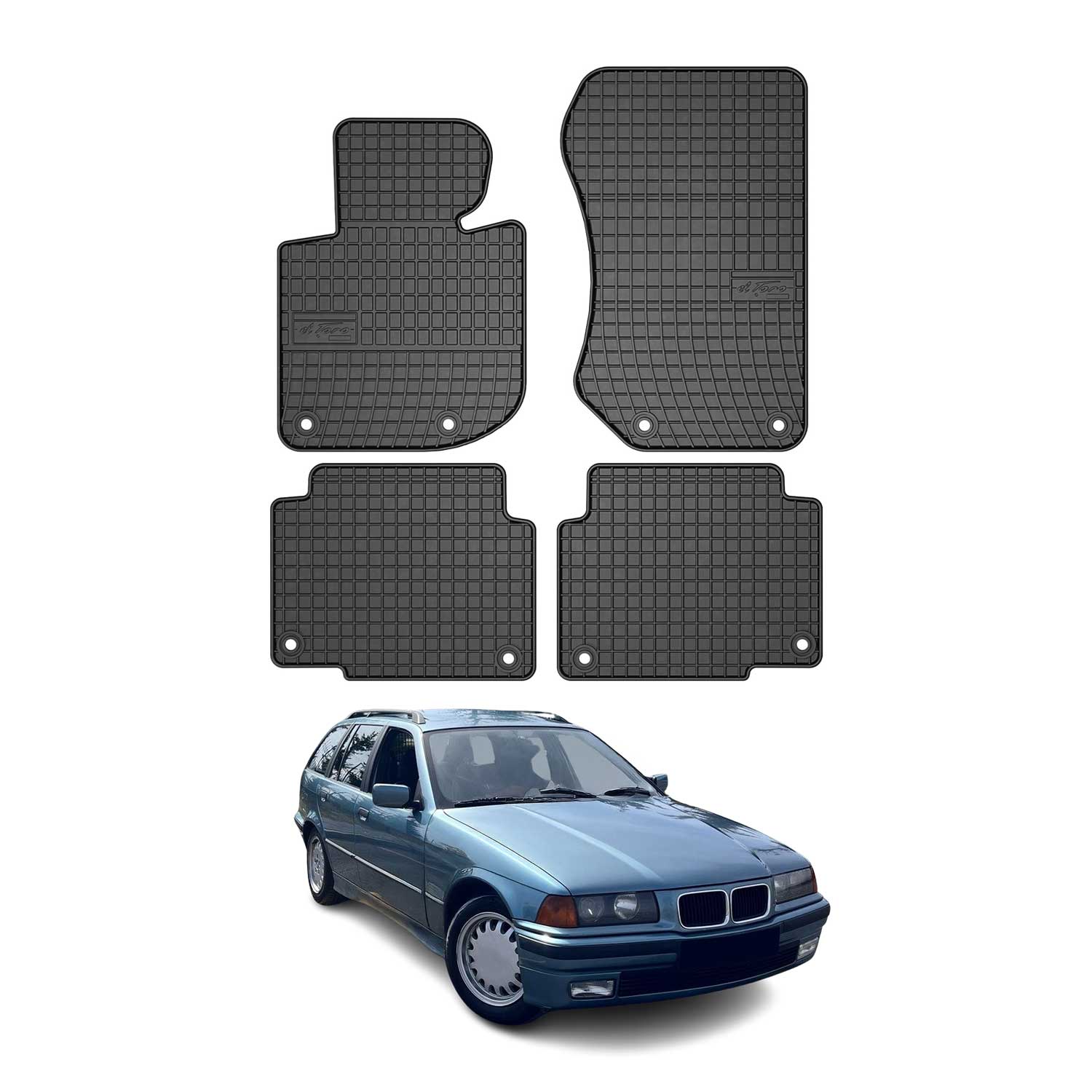1992-1998 BMW 3 Series E36 Sedan Floor Mats Liners Full Set All Weather Rubber Black
