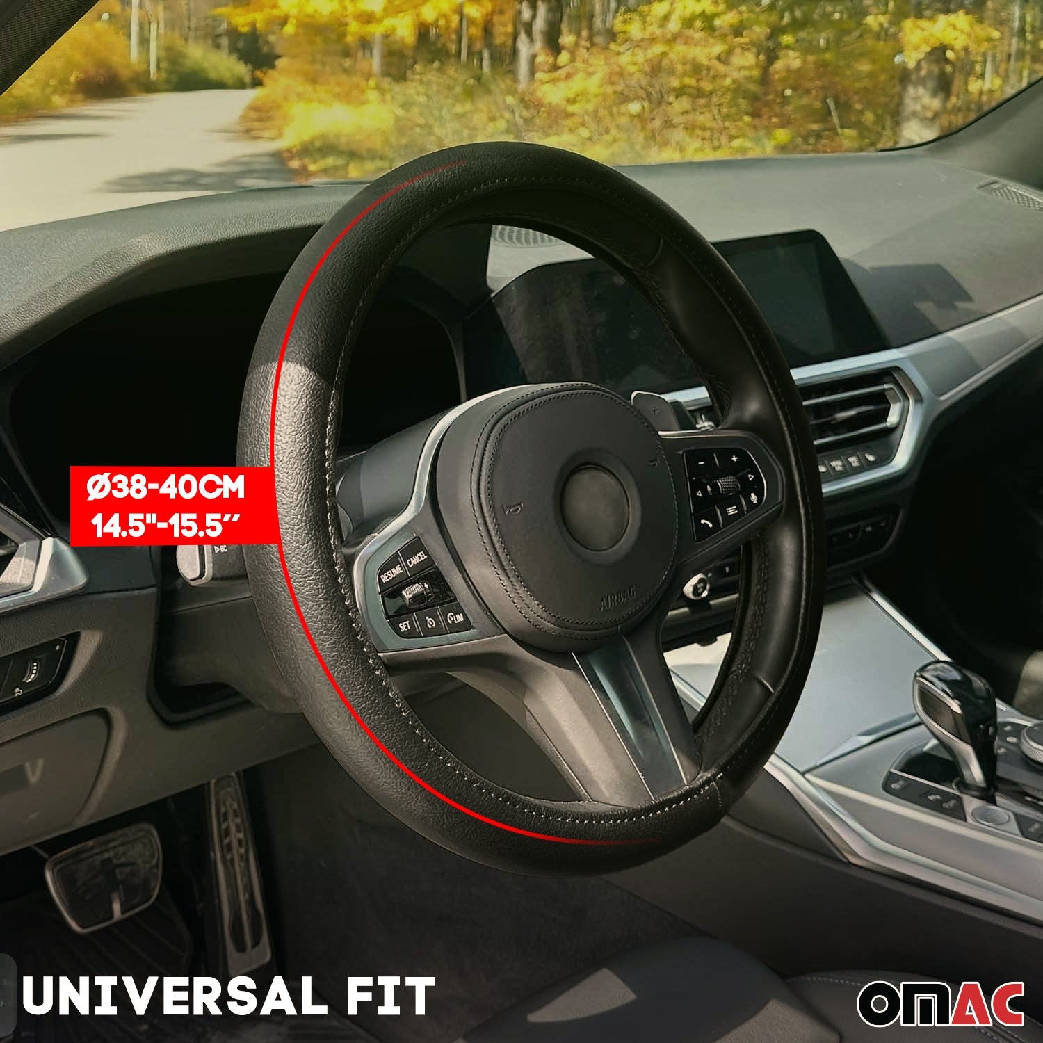 14.5-15.5’’ Steering Wheel Cover Half Moon Blue Leather Anti-slip Breathable