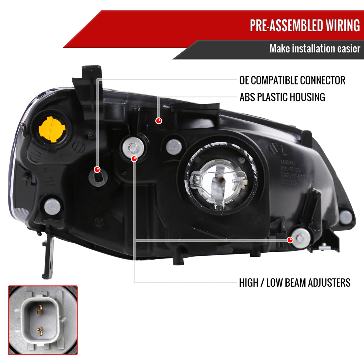 2001-2003 Honda Civic Factory Style Headlights Chrome Housing/Clear Lens