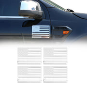 US American Flag Emblem 3D S.Steel US Badge Gloss Silver Universal Set 4 Pieces